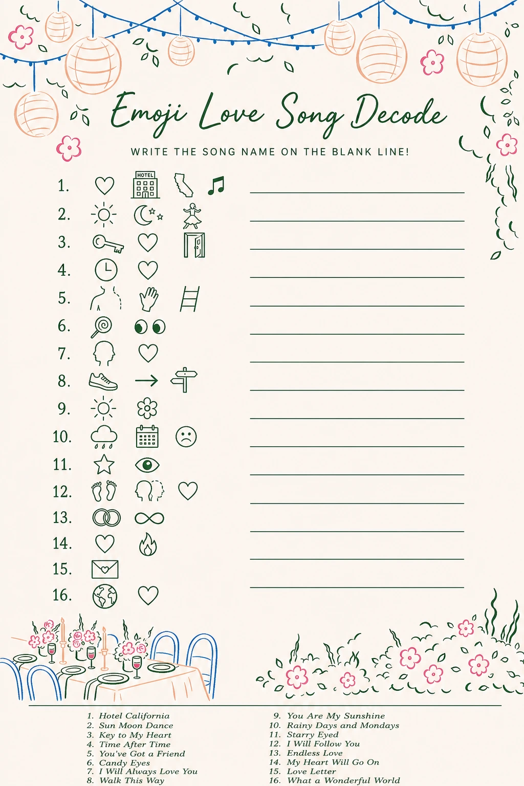 Emoji Love Song Decode printable