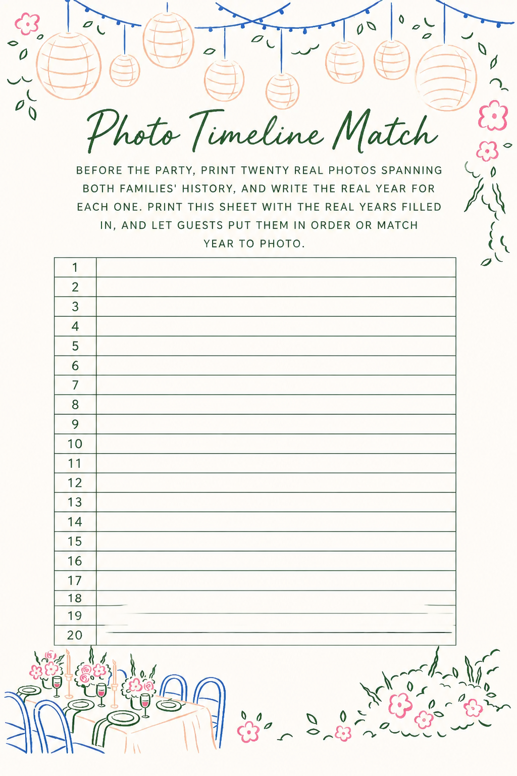 Photo Timeline Match printable