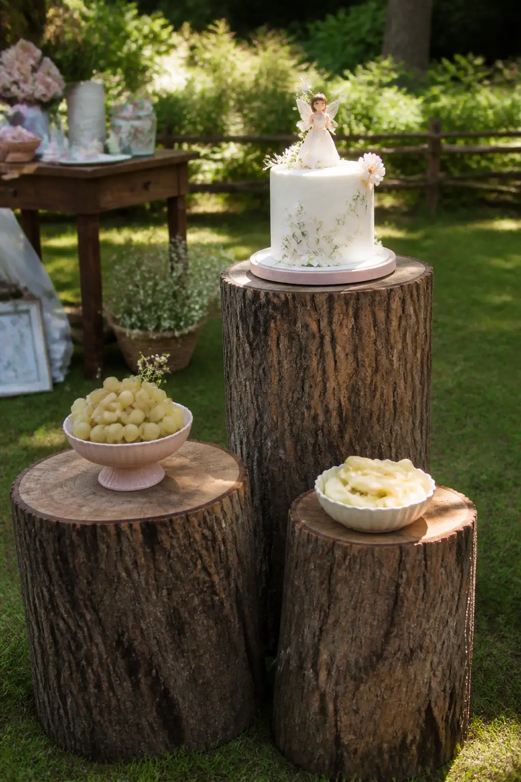 A Dessert Table Built on Tree Stumps