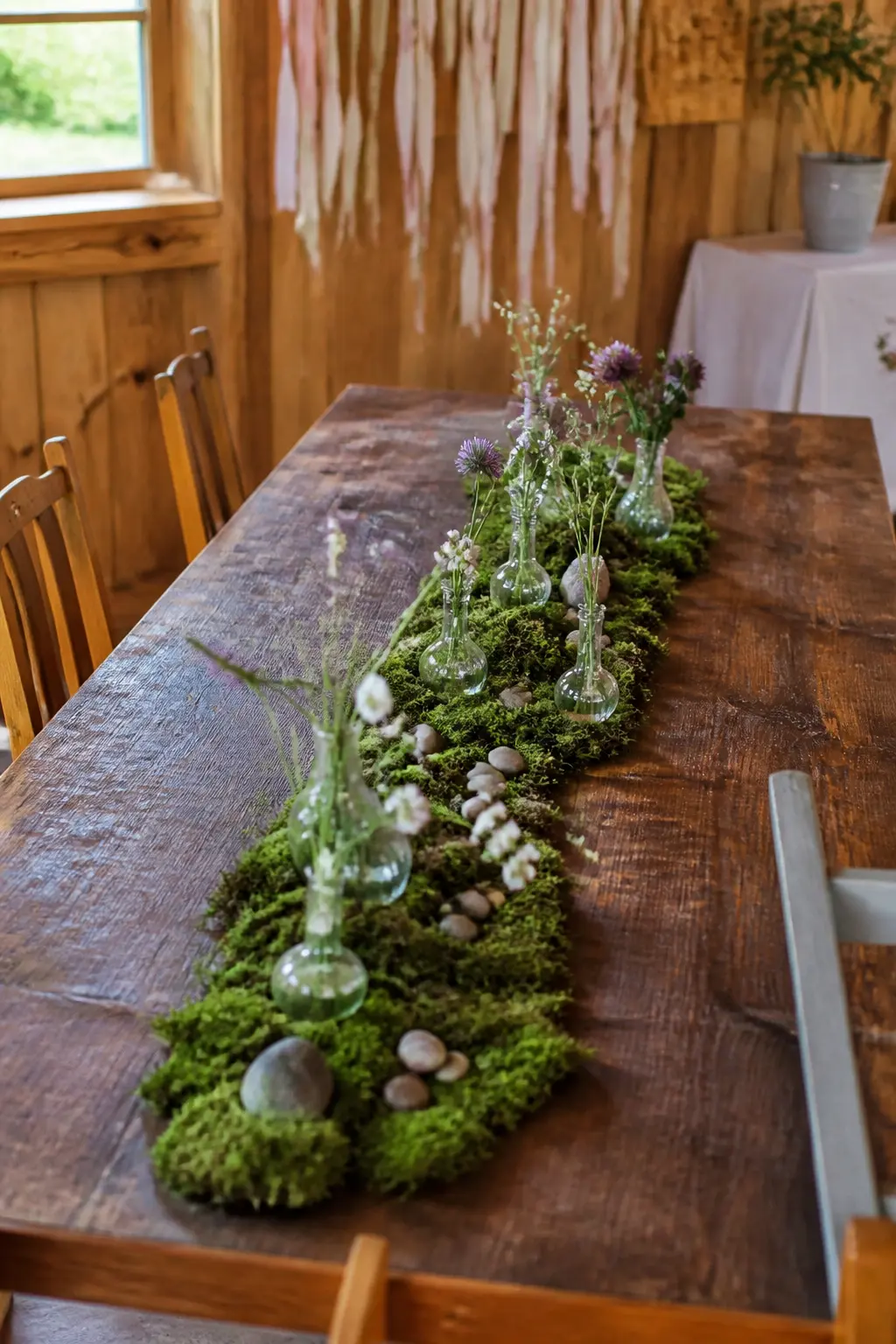 Moss and Pebbles as Table Runner