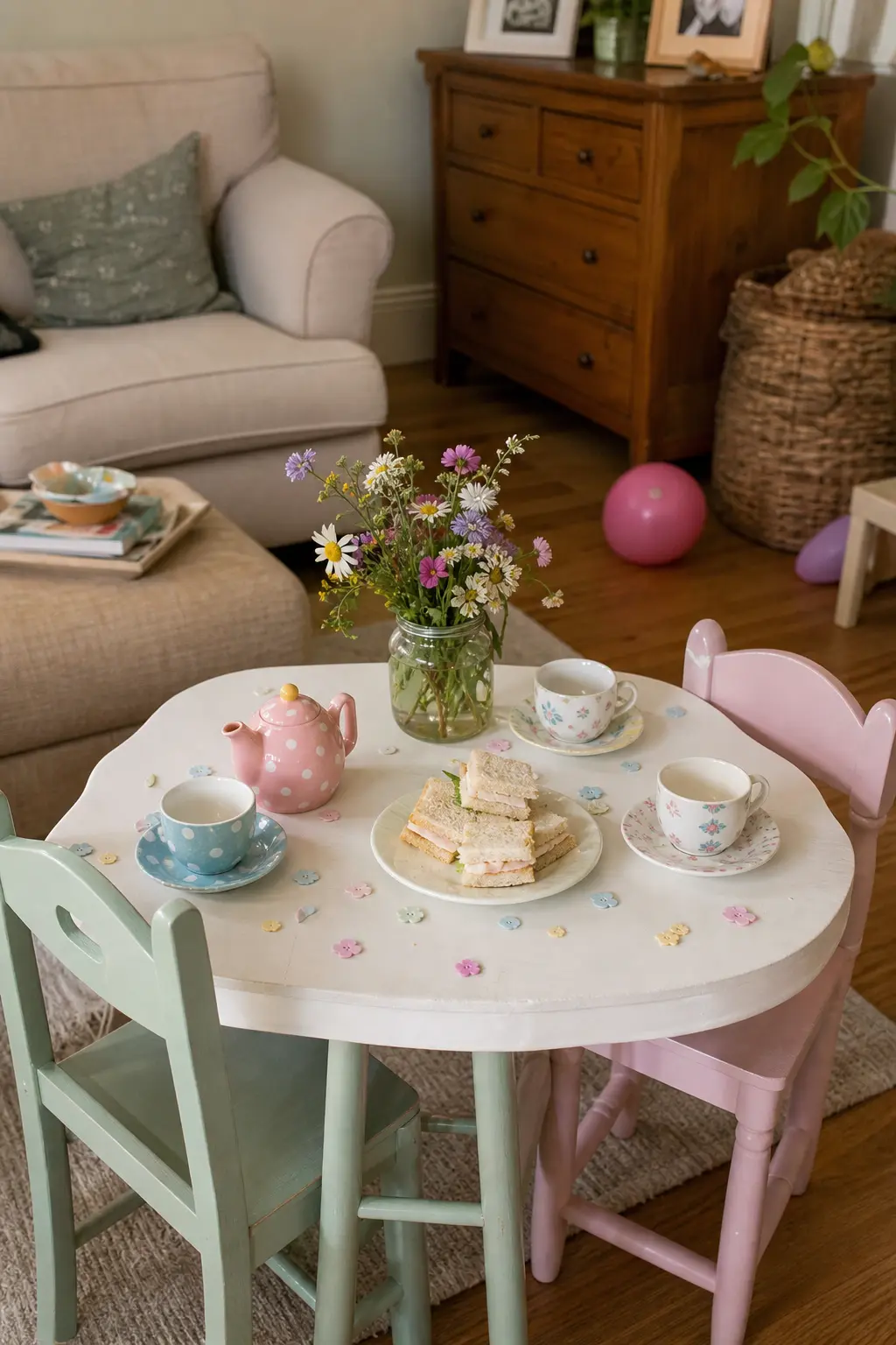 A Miniature Tea Party Setup for Younger Guests