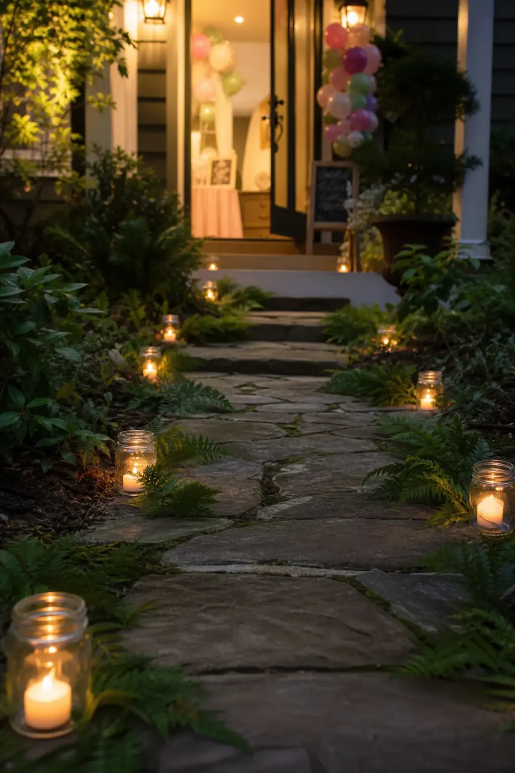 A Trail of Glowing Lights Leading to the Entrance