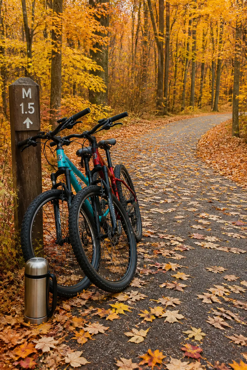Bike Ride on a Leaf-Covered Trail