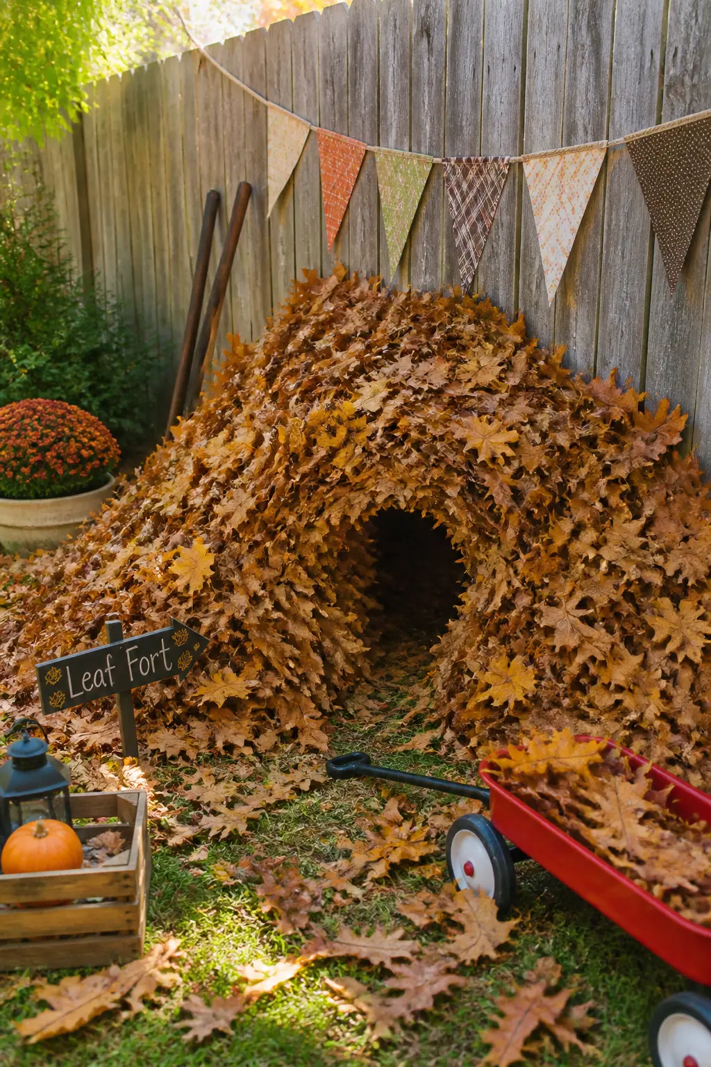 Building a Leaf Fort Against a Fence