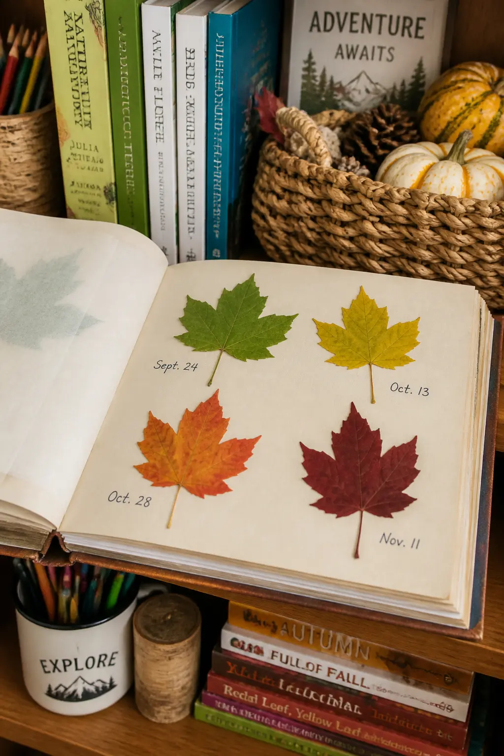 Collecting and Pressing Leaves Into a Season-Long Book