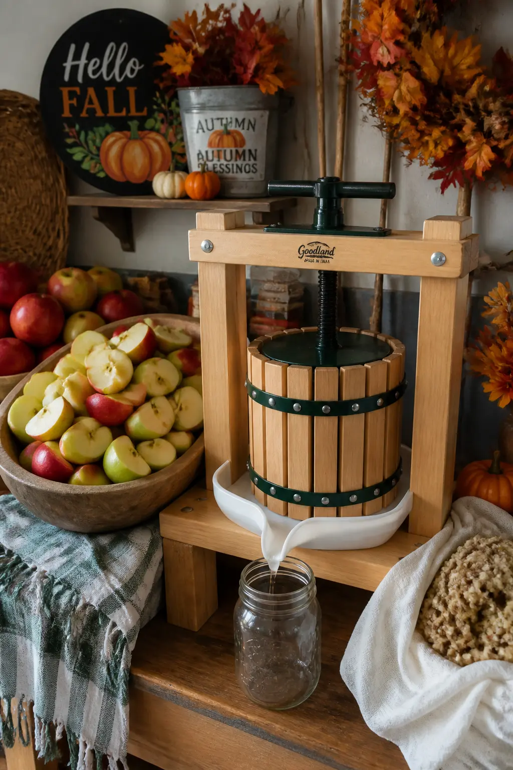 Pressing Apples for Cider With a Hand Press