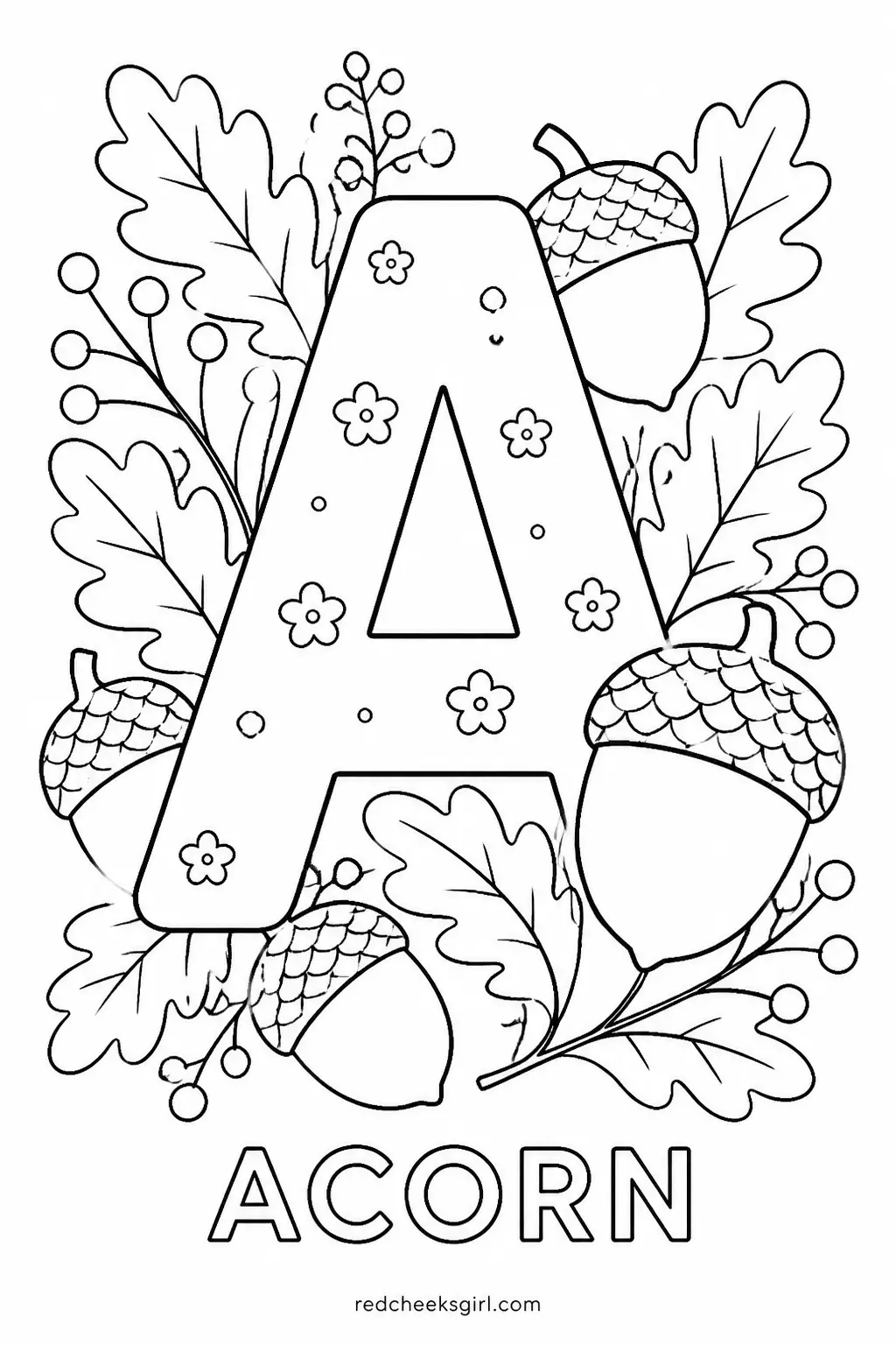 Letter A, Acorn printable