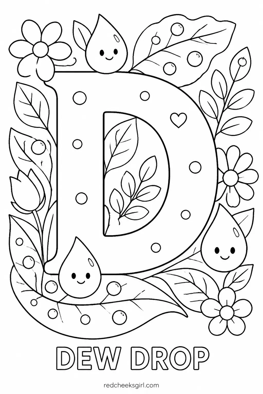 Letter D, Dew Drop printable