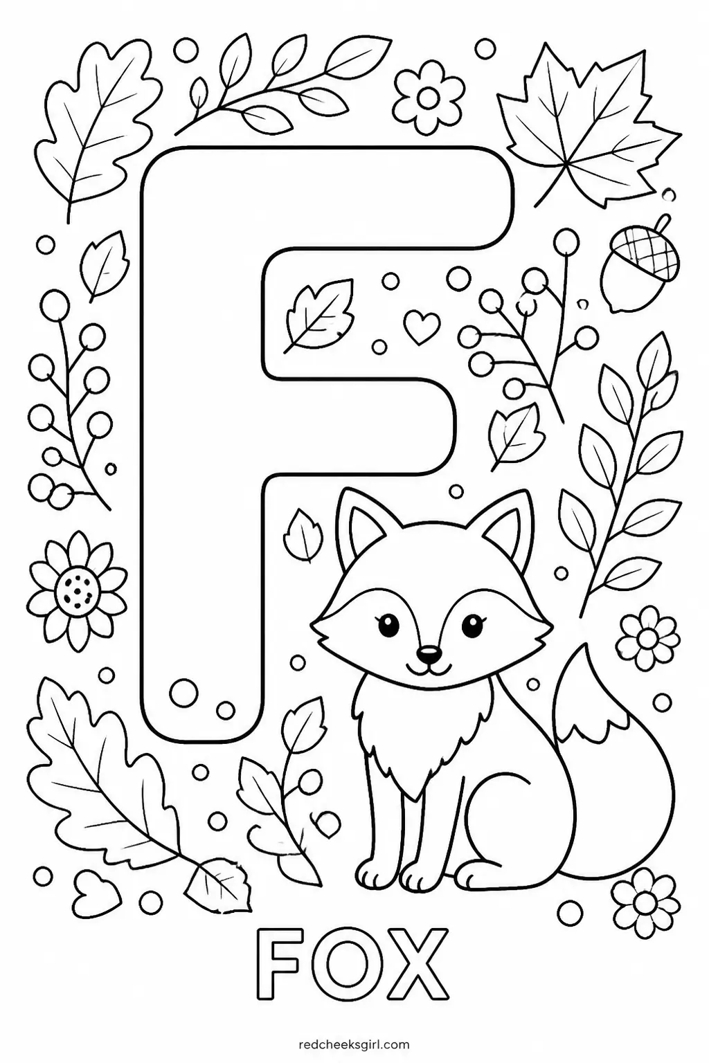 Letter F, Fox printable