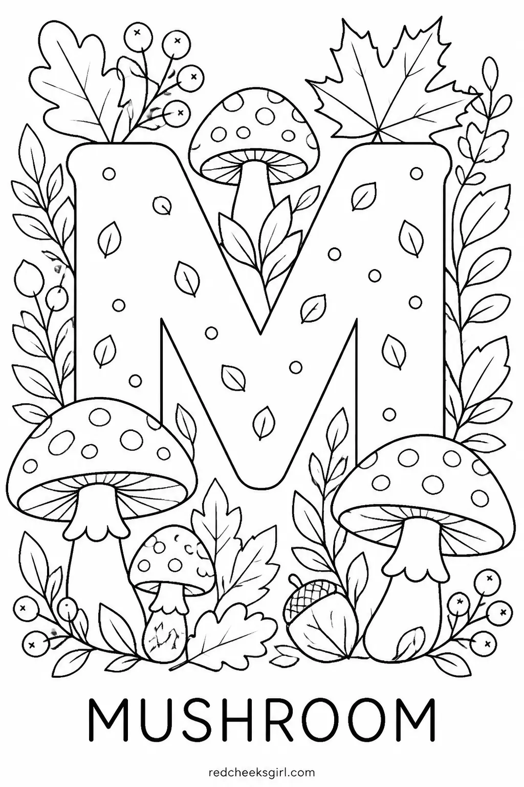 Letter M, Mushroom printable