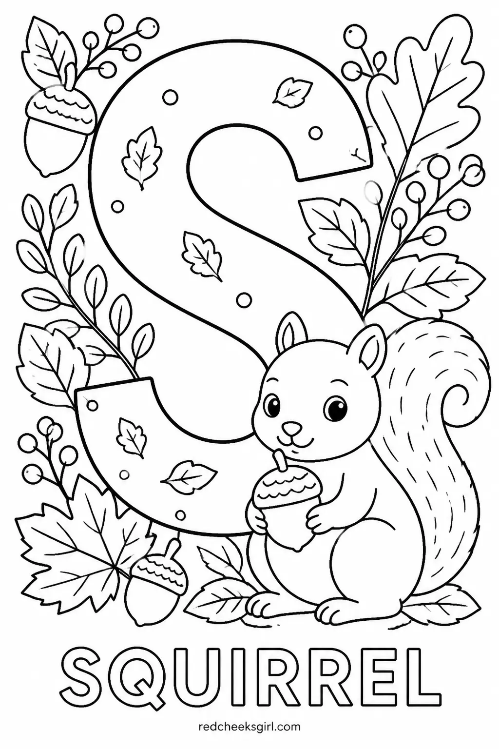 Letter S, Squirrel printable