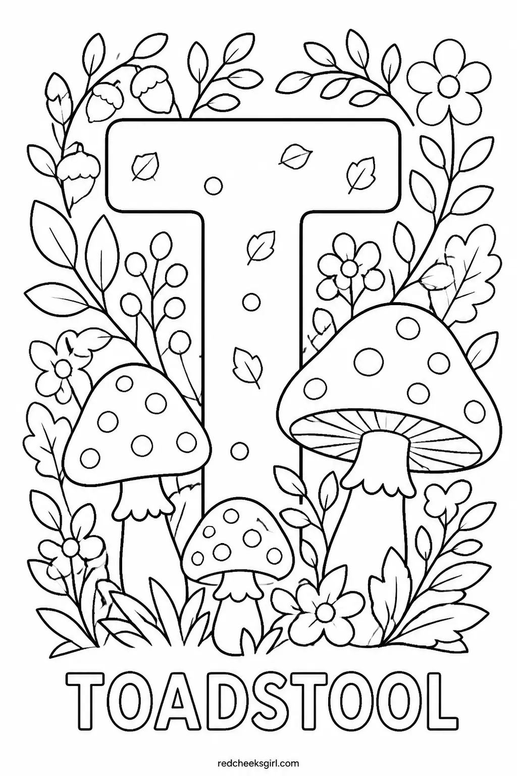 Letter T, Toadstool printable