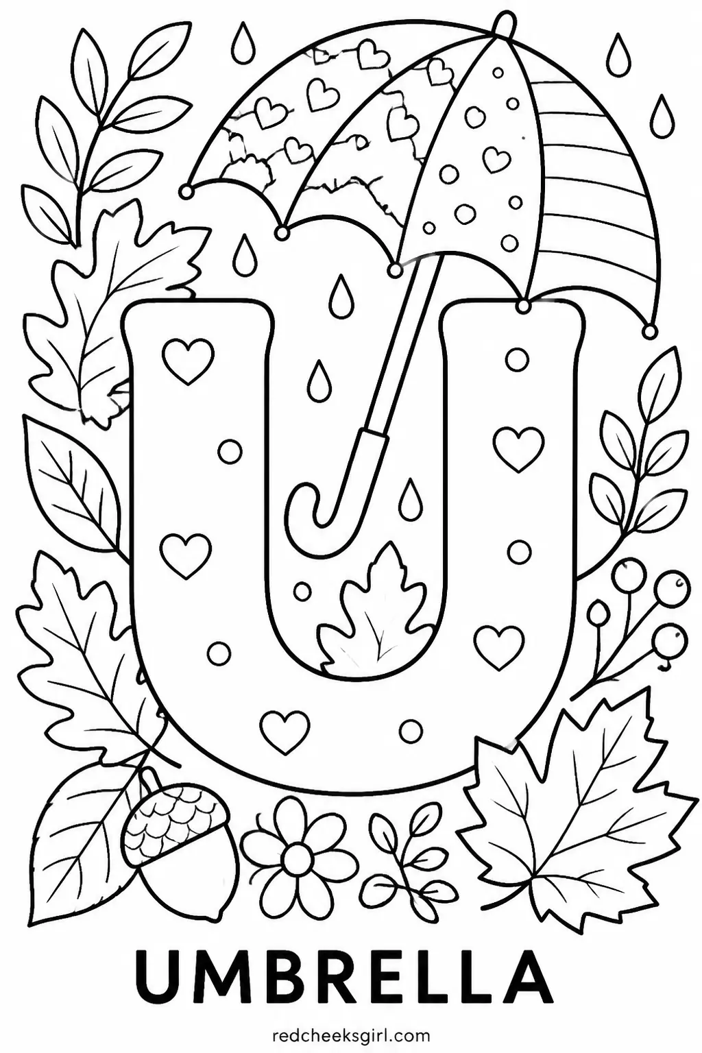 Letter U, Umbrella printable