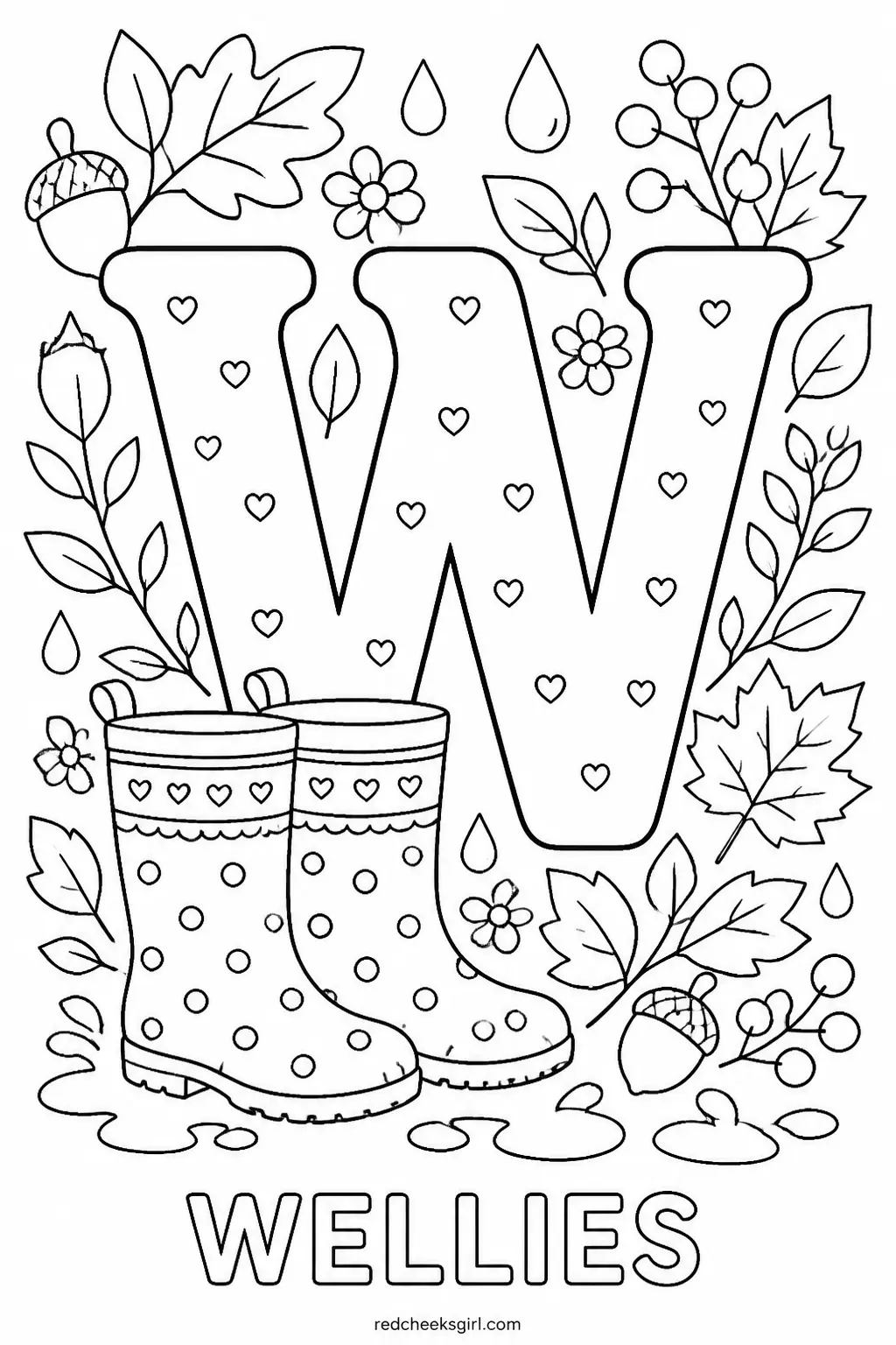 Letter W, Wellies printable