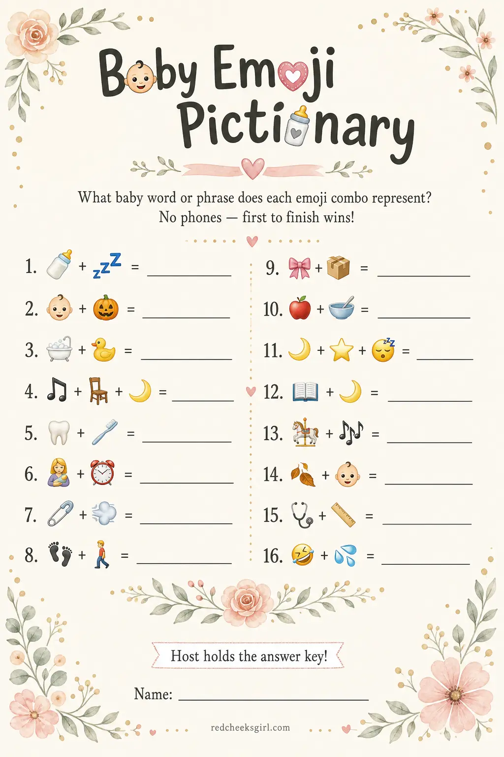 Baby Emoji Pictionary printable