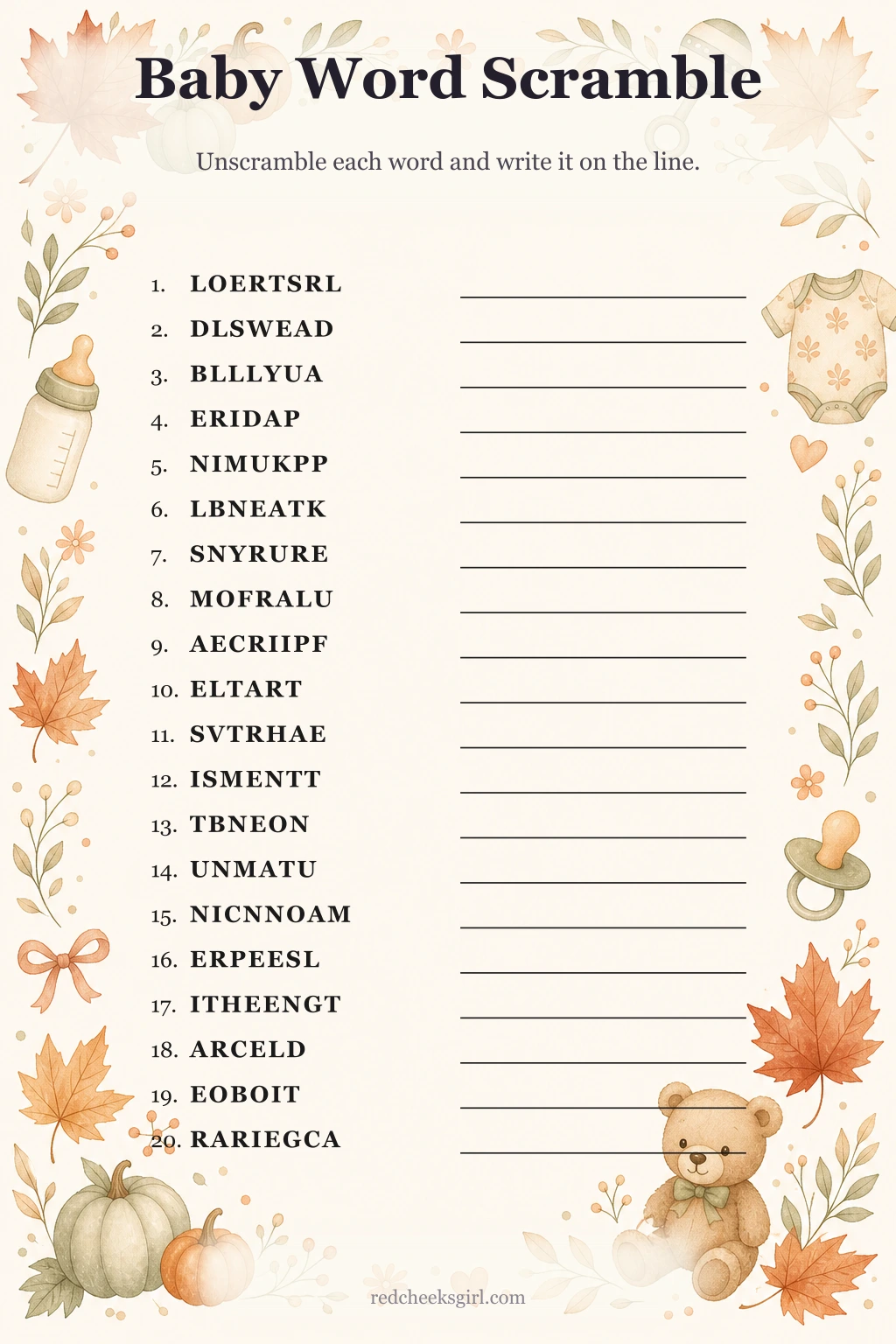 Baby Word Scramble printable