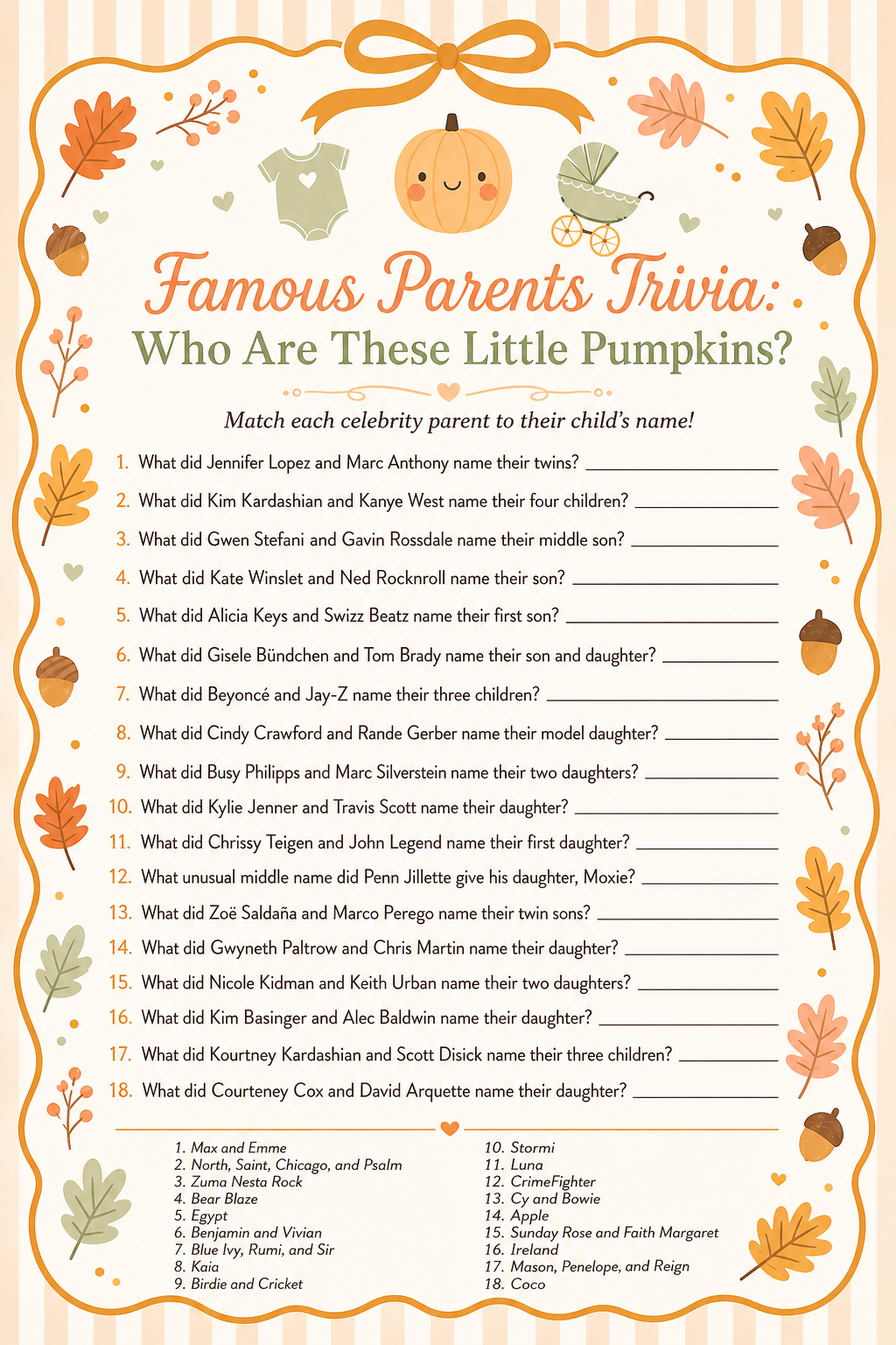Famous Parents Trivia printable