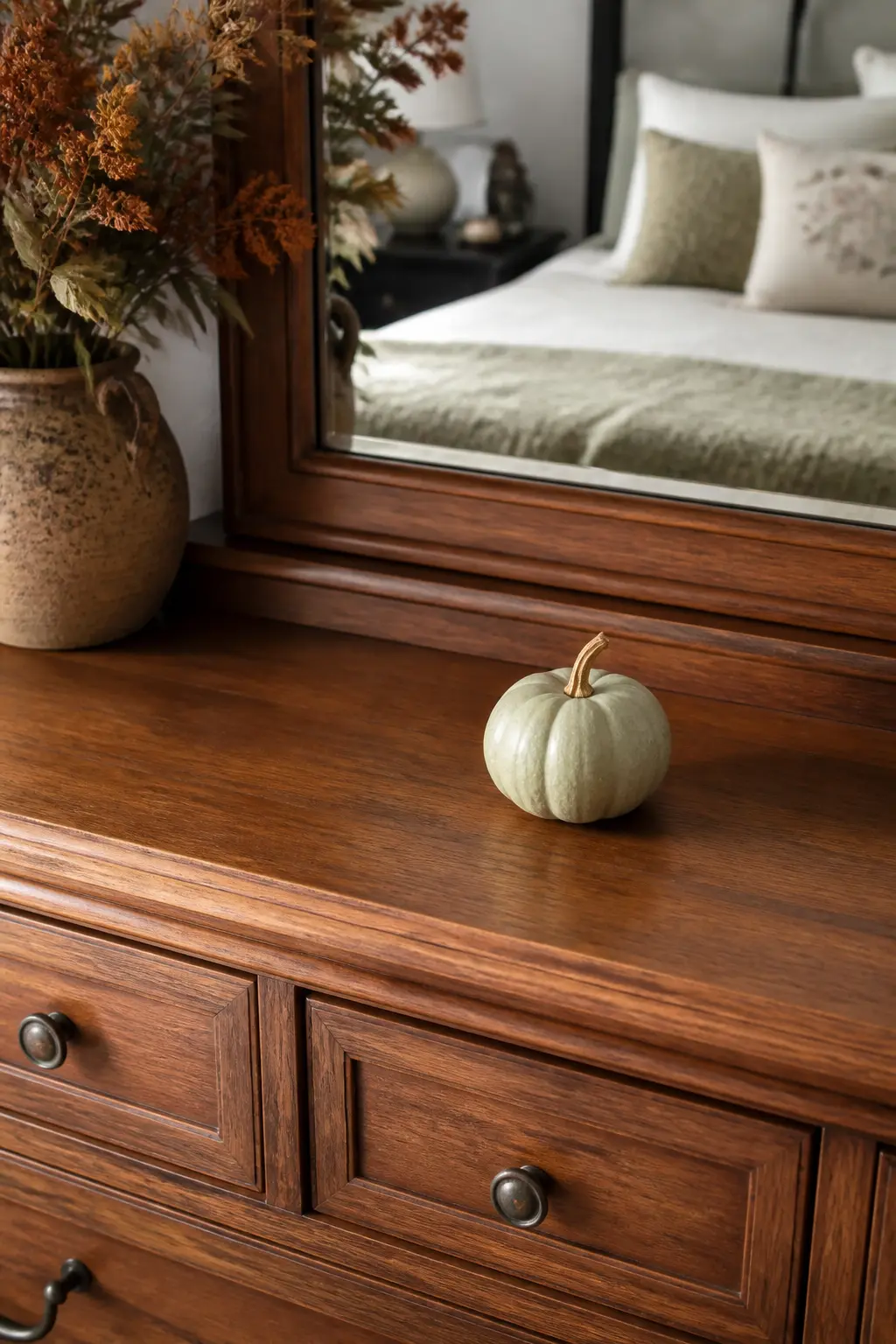 Small Pumpkin or Gourd on the Dresser as a Single Accent