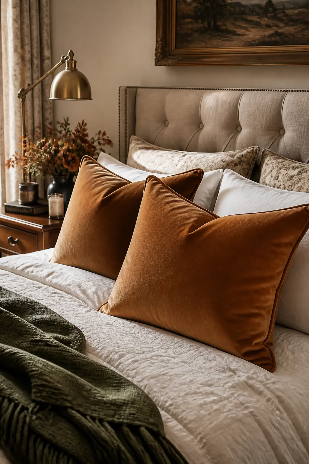 Velvet Pillow Shams in Camel or Rust