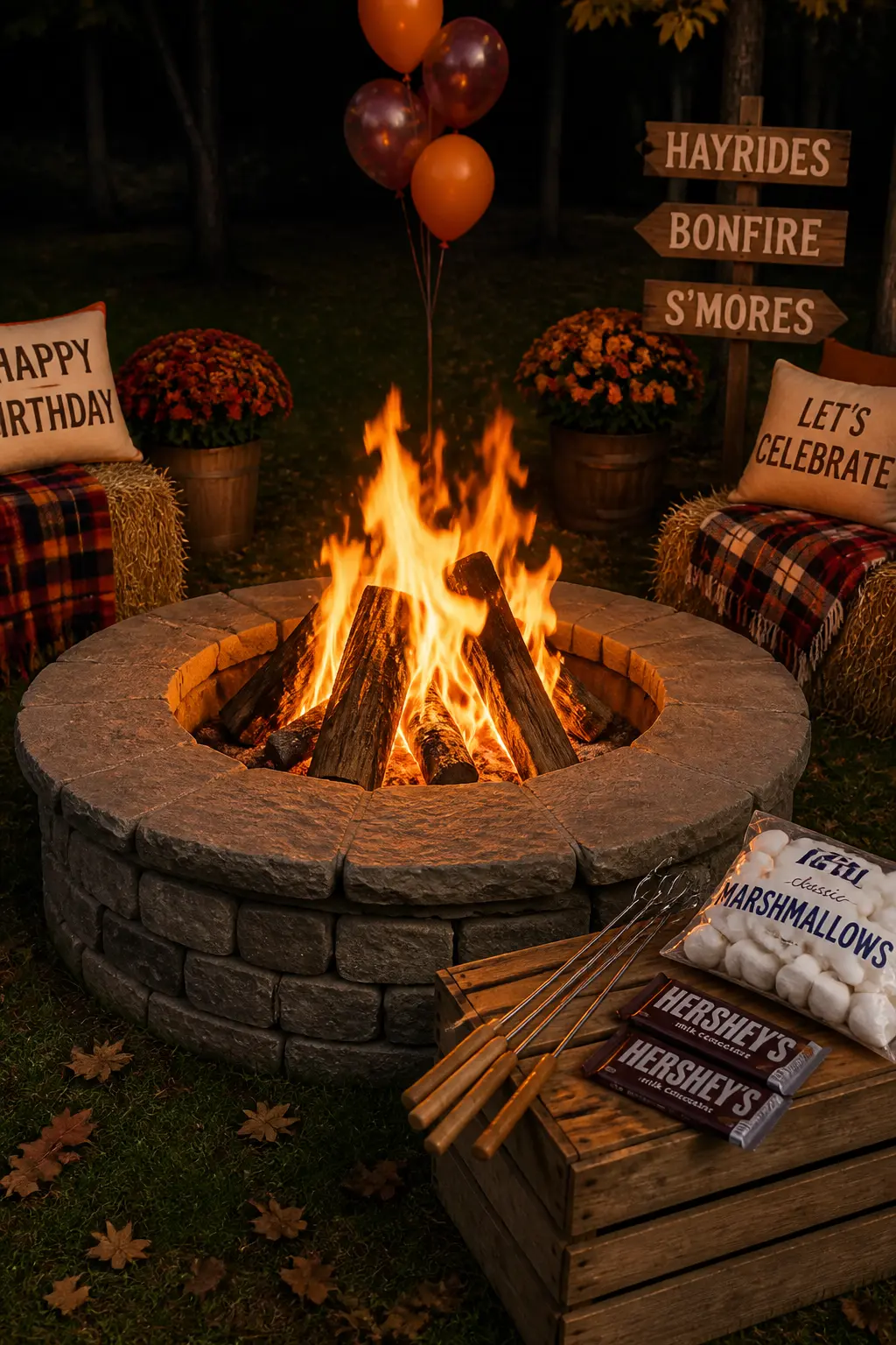 Bonfire With Marshmallow Toasting After Dark