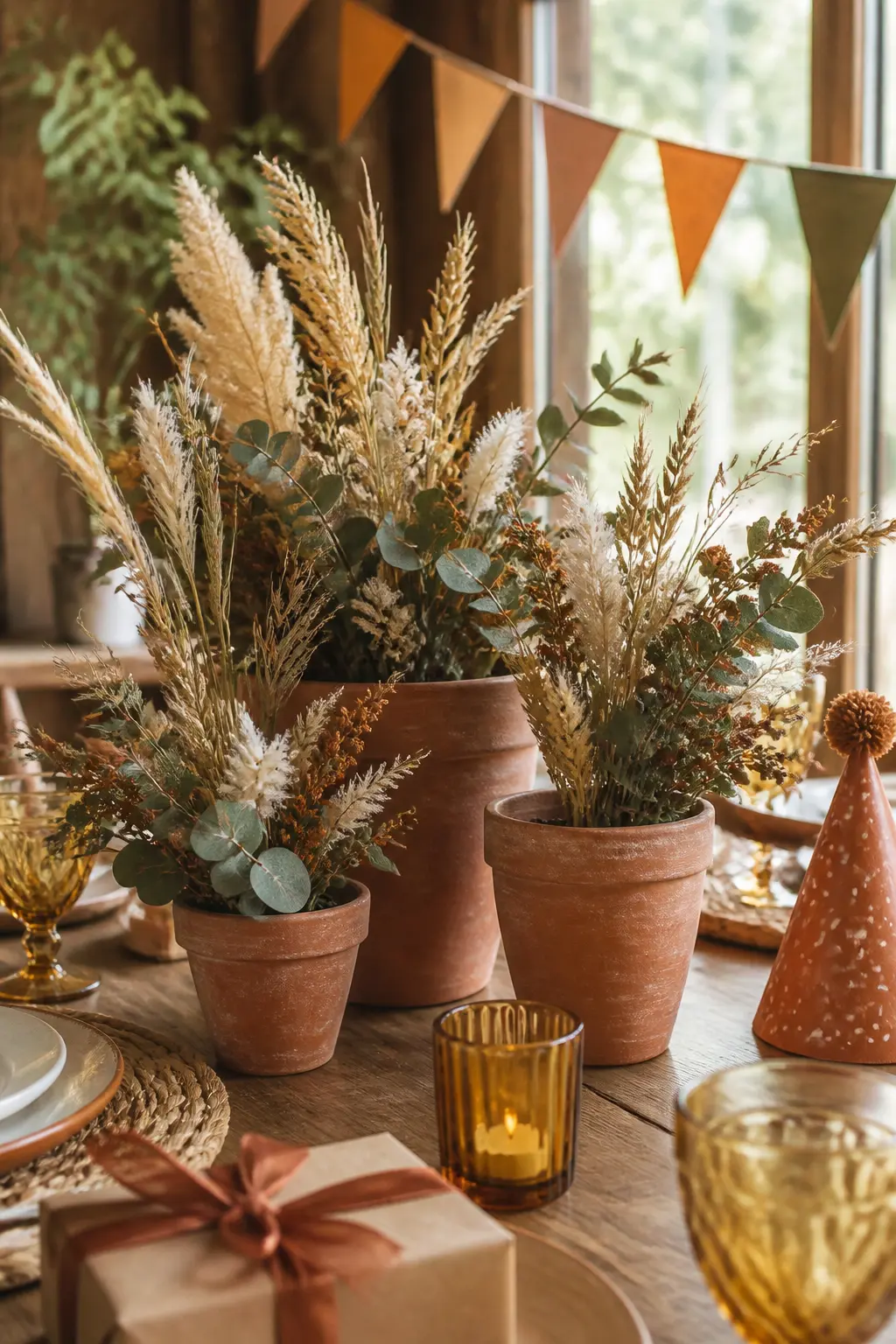 Dried Floral Centerpieces in Terracotta Pots