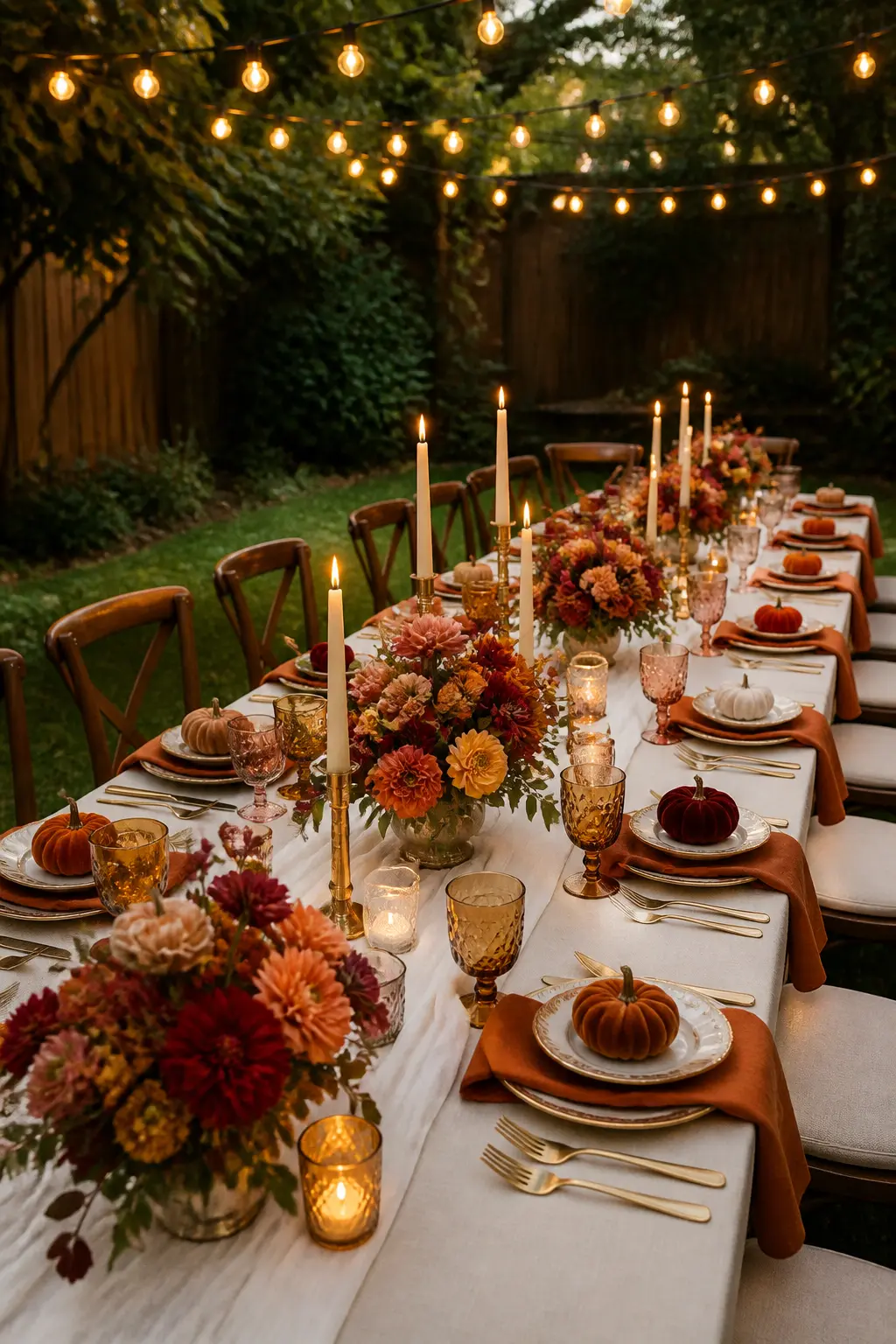 Long Table Under String Lights in the Yard