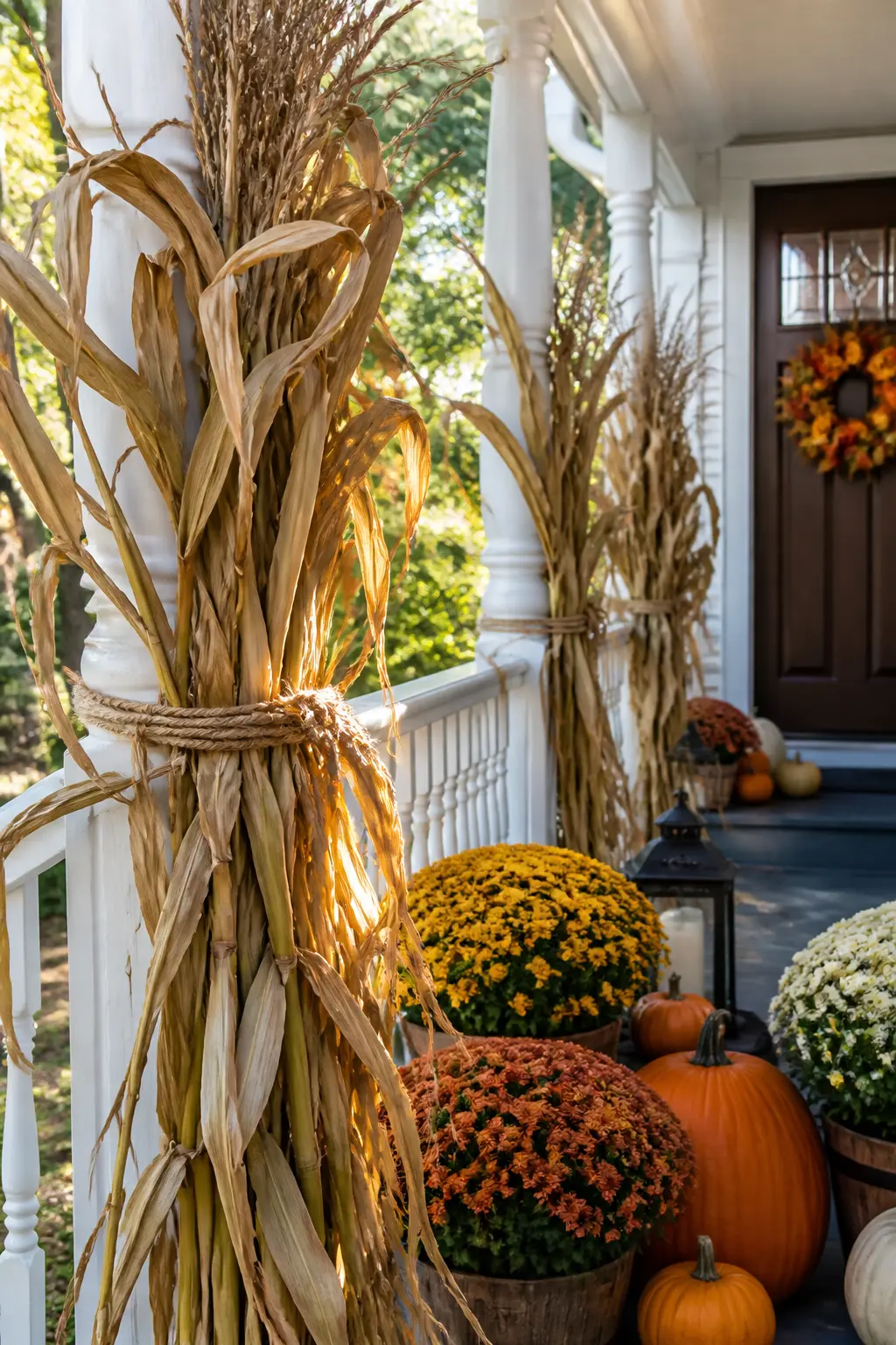 Corn Stalks Tied to the Posts