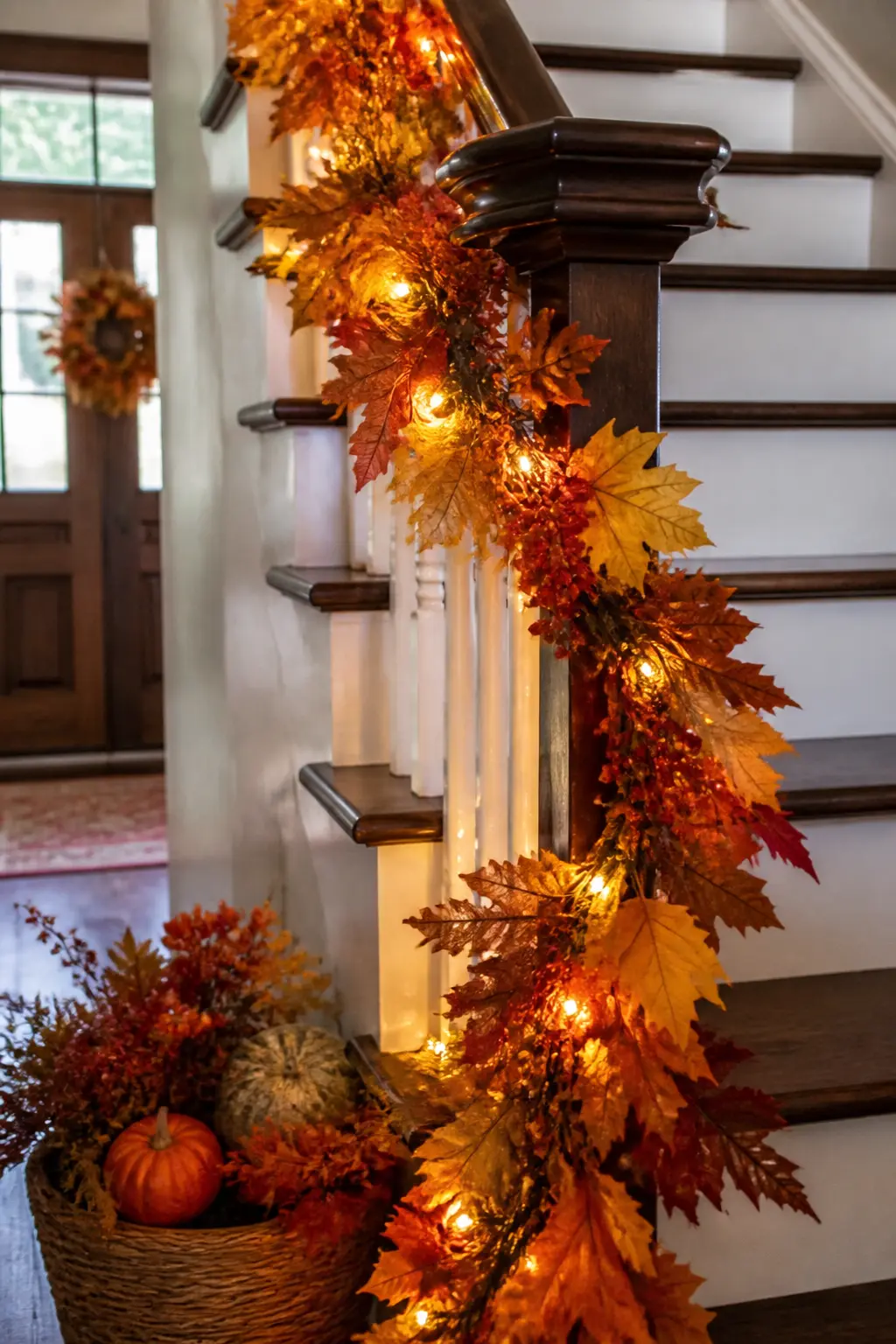 Garland Wound with Lights on the Staircase