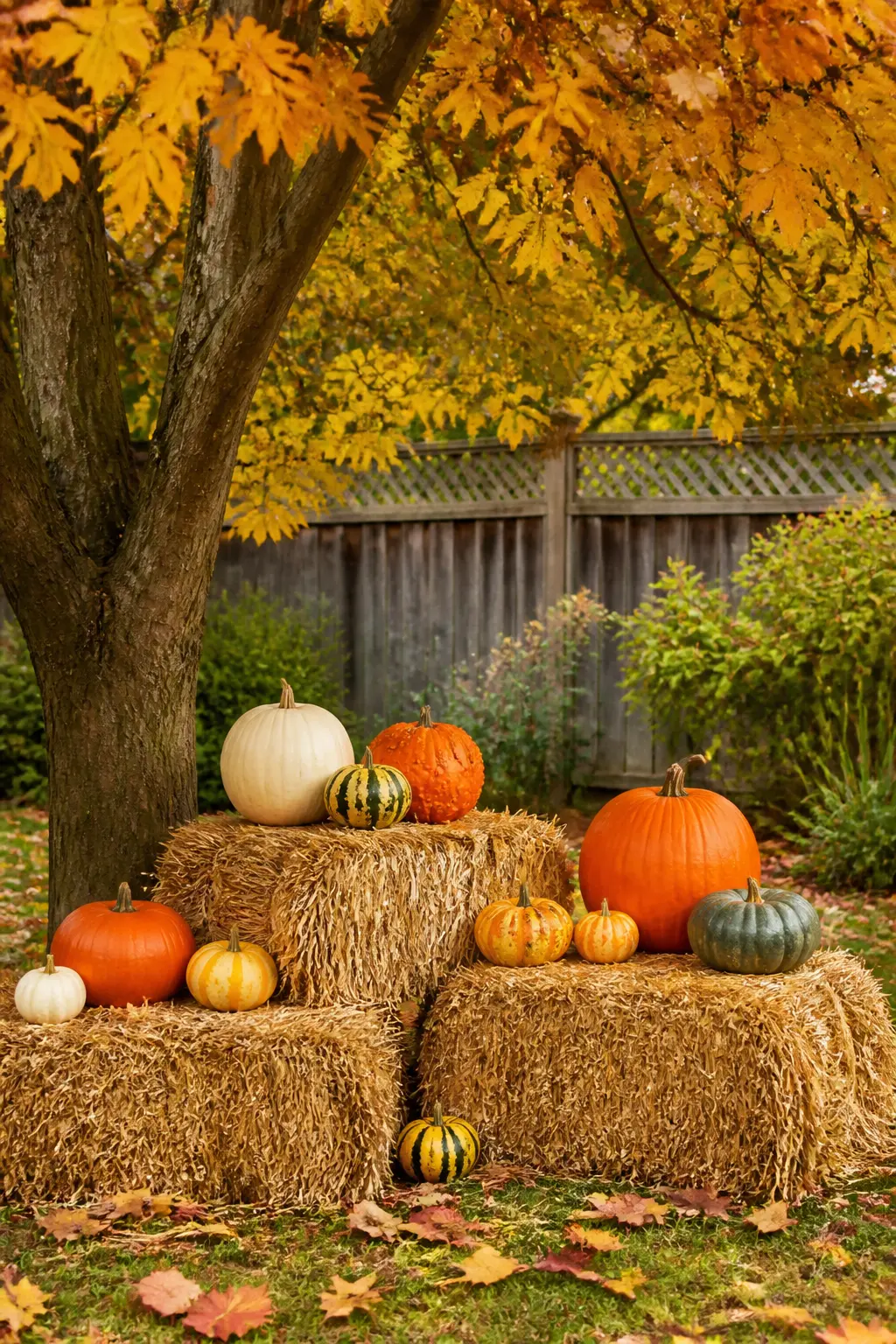 Hay Bale Grouping Under a Tree