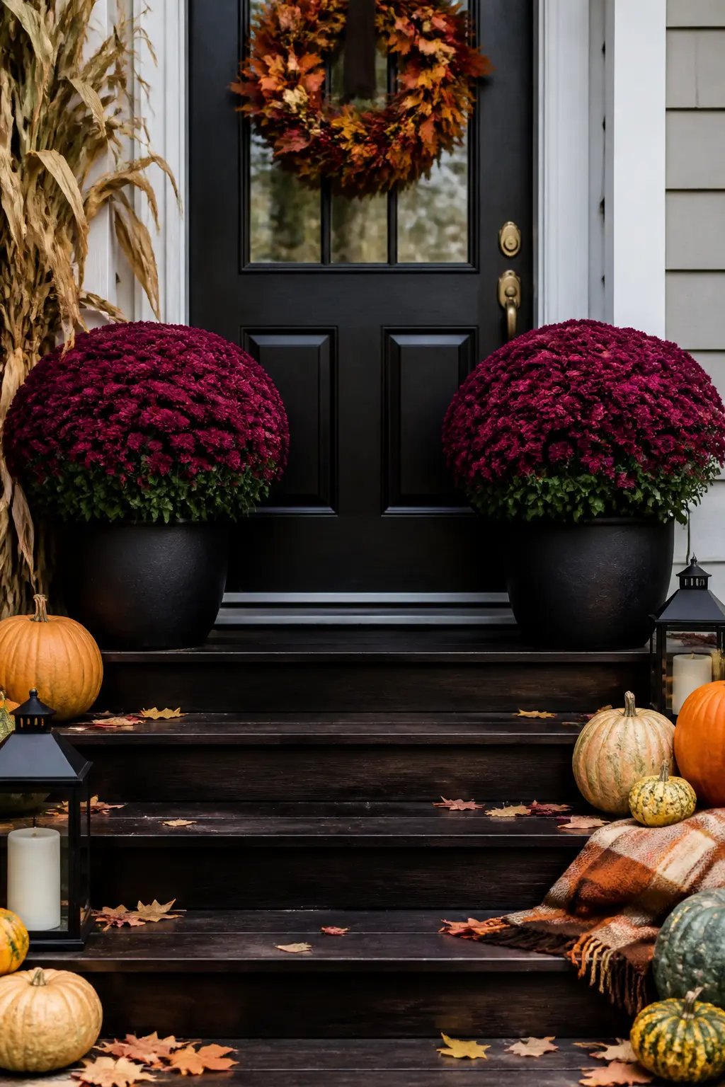 Mums in Deep Wine in Matching Planters