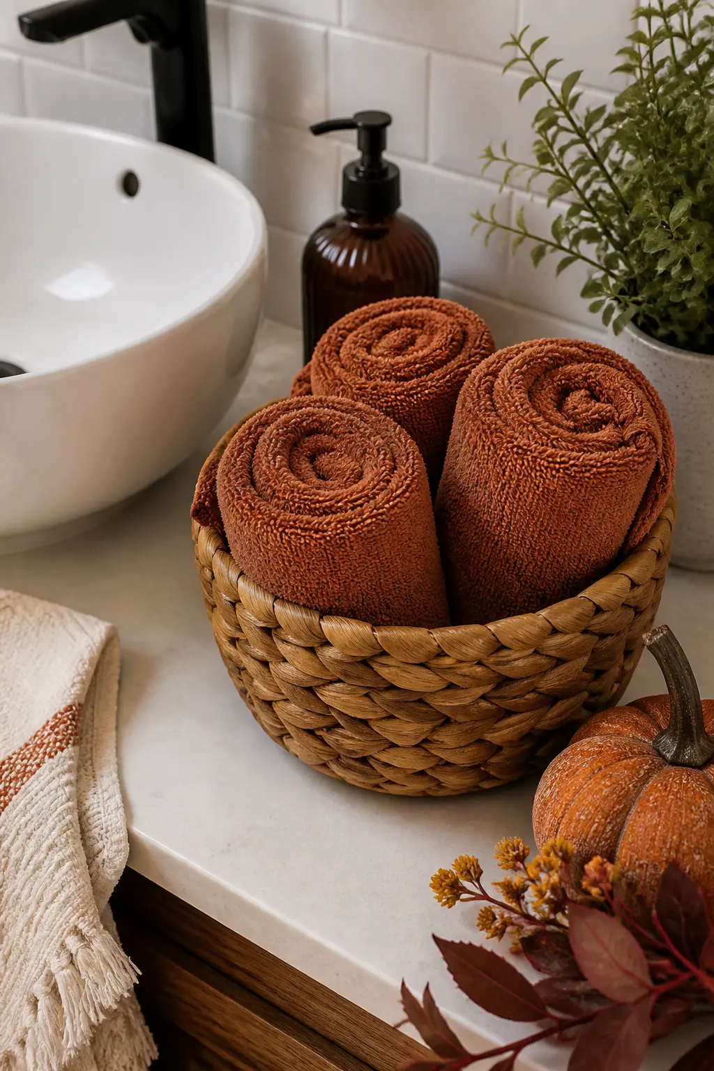 Rolled Towels in a Woven Basket