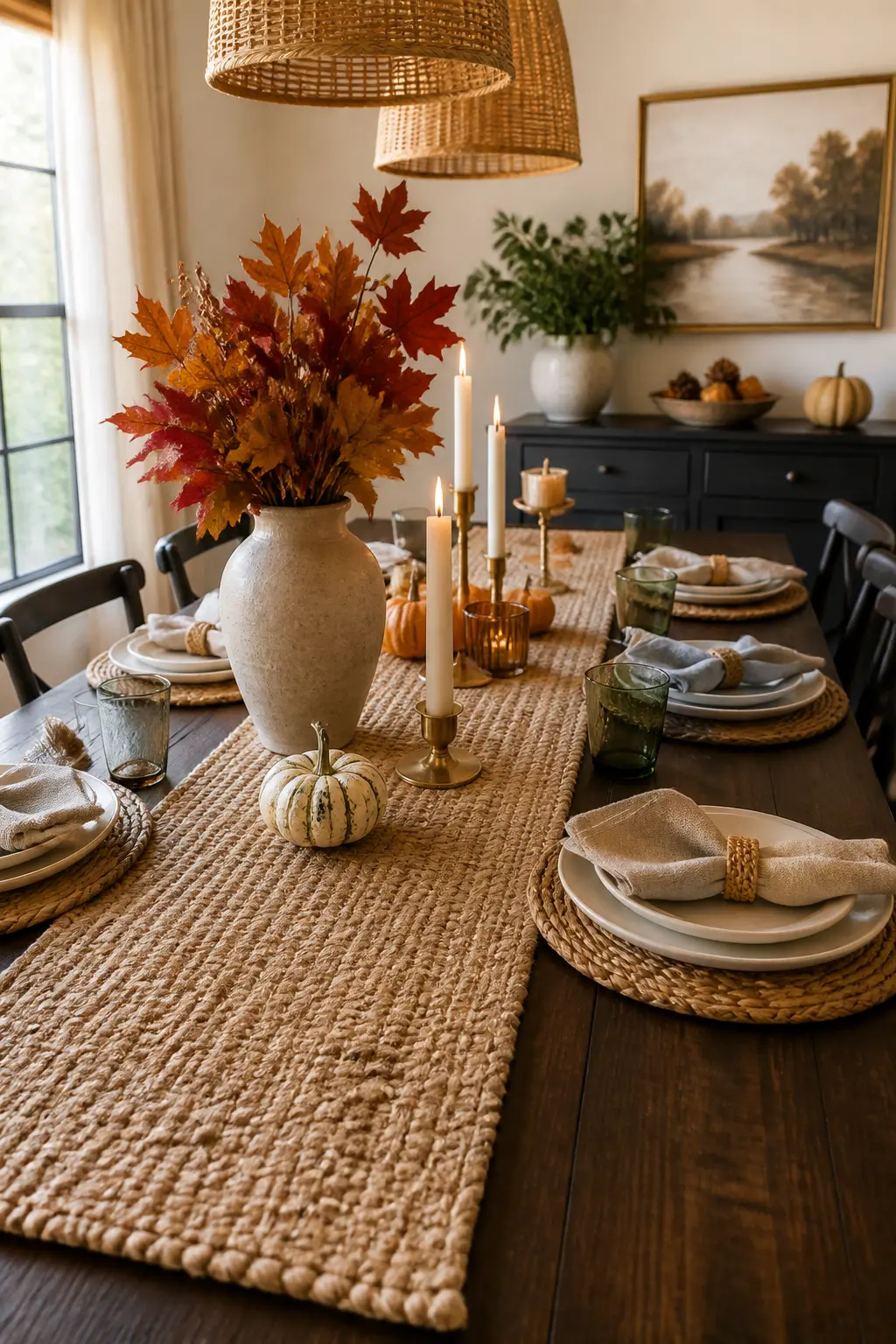 Woven Jute Runner Down the Table