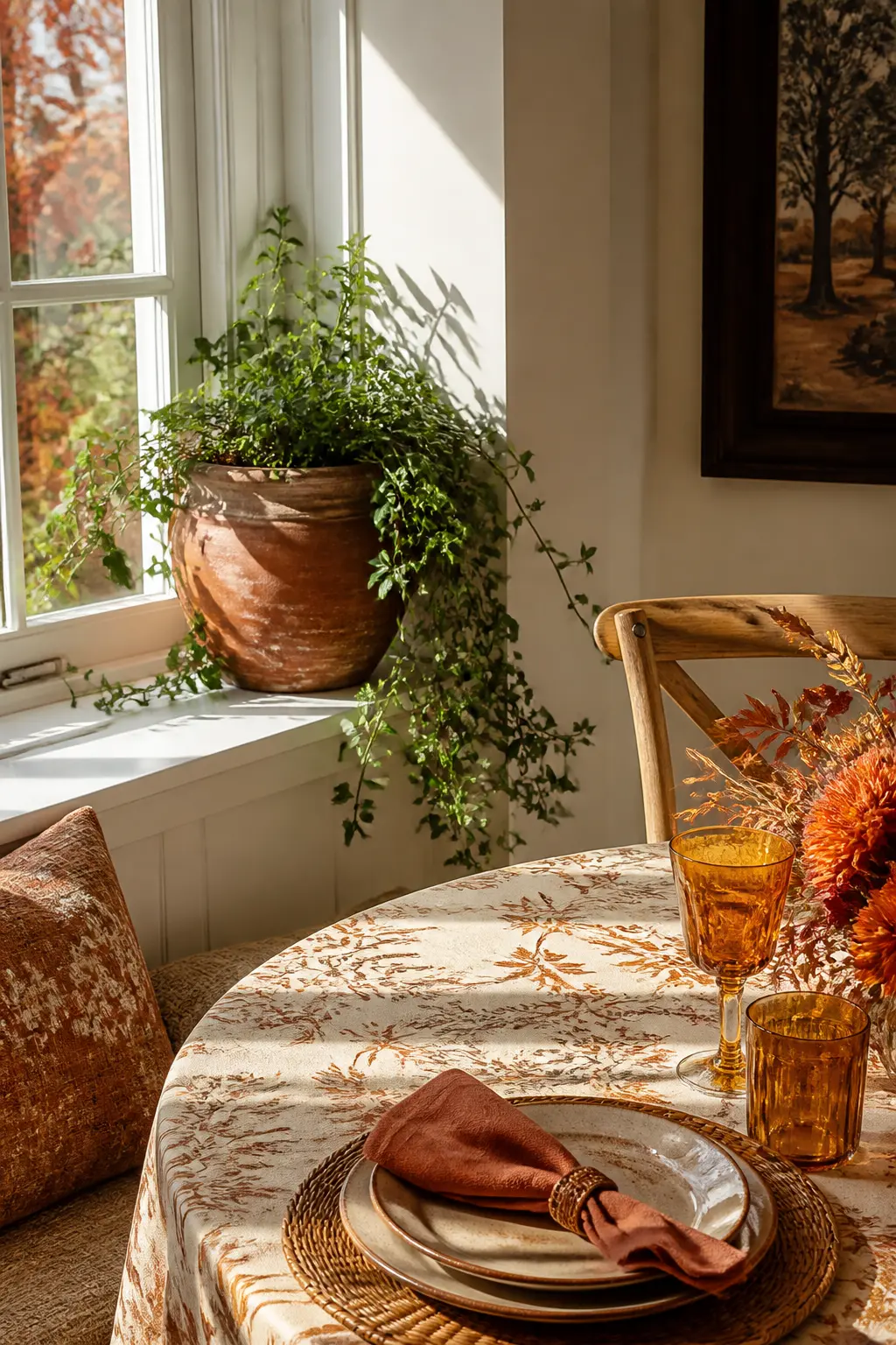Single Potted Plant in an Autumn-Toned Pot