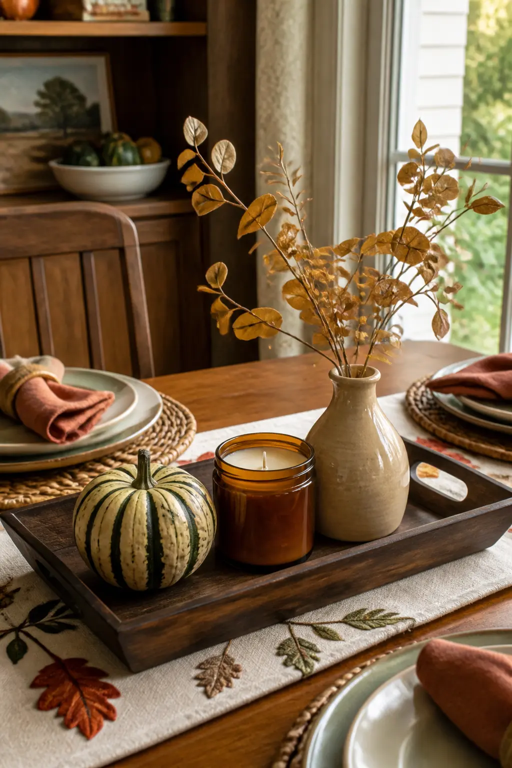 Single Wooden Tray Holding the Whole Arrangement