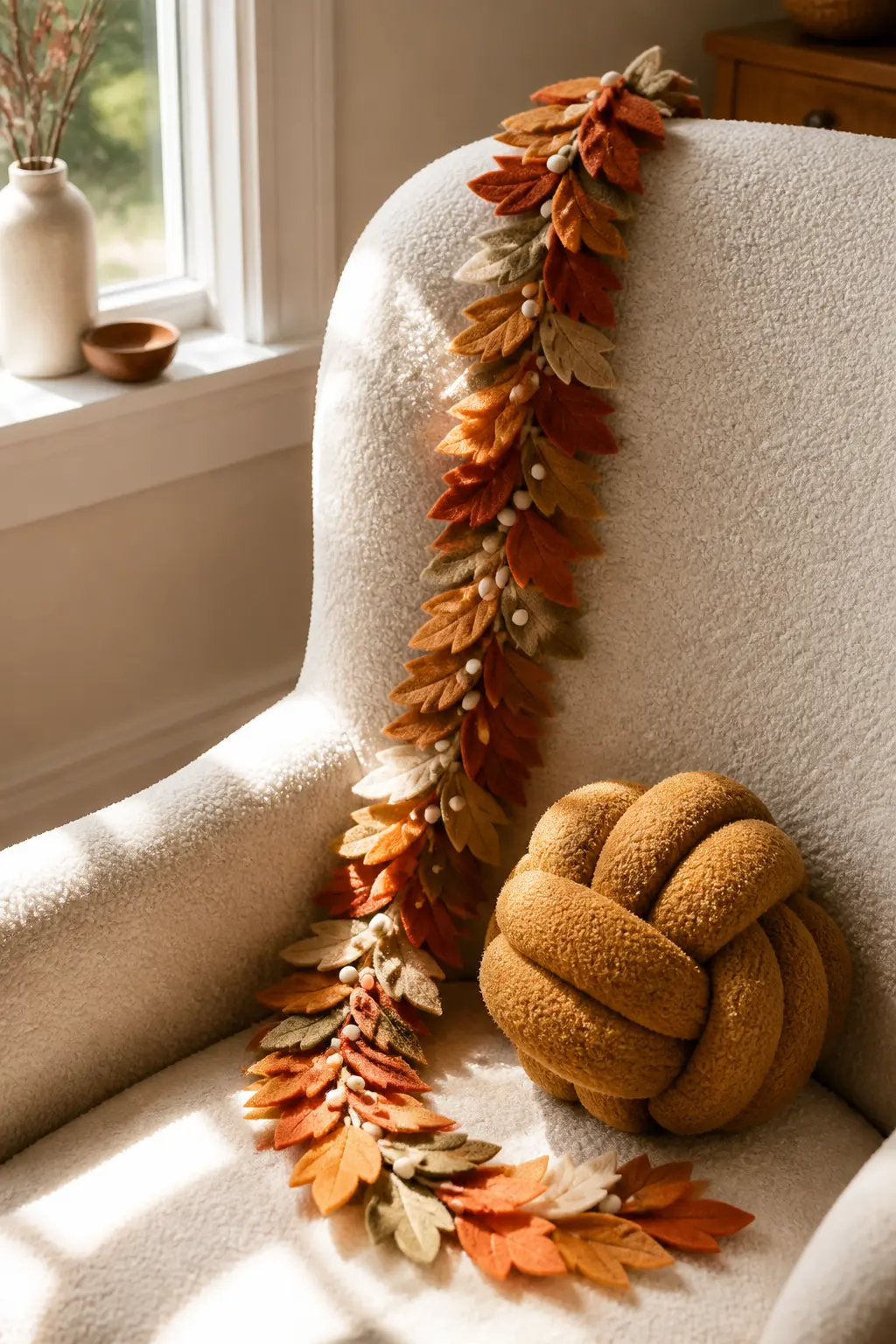 Layered Magnolia Leaf Swag — Cut magnolia-style leaves in three sizes from terracotta, caramel and warm sand felt. Fall felt garland