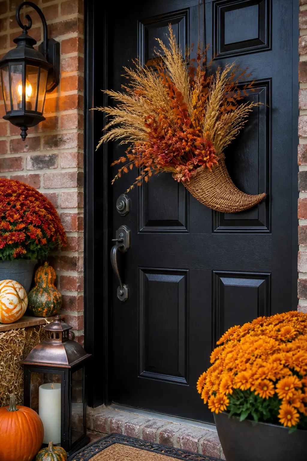 Dried Floral Cornucopia Hung on the Door