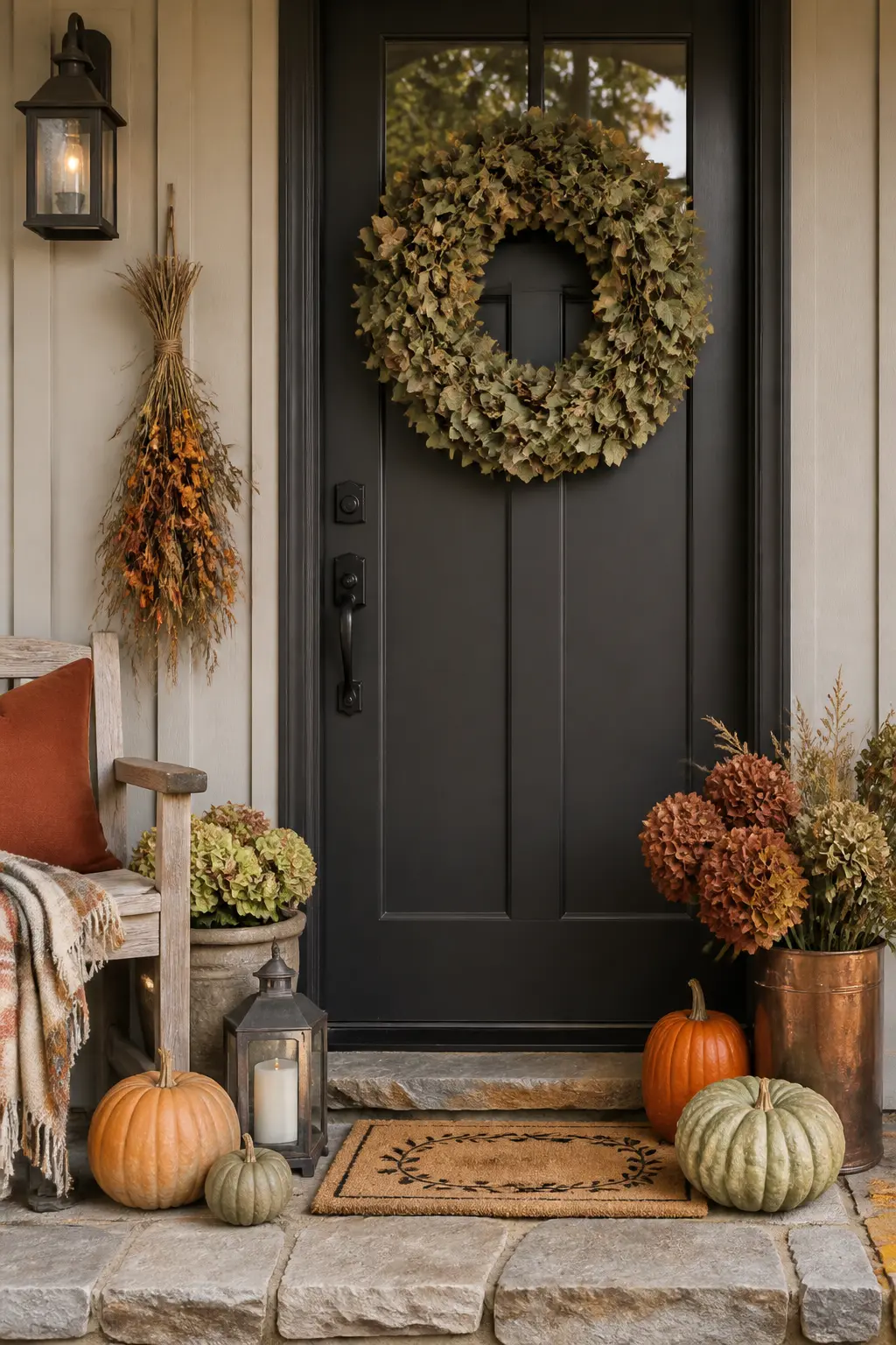Dried Ivy Wreath Centered on the Door