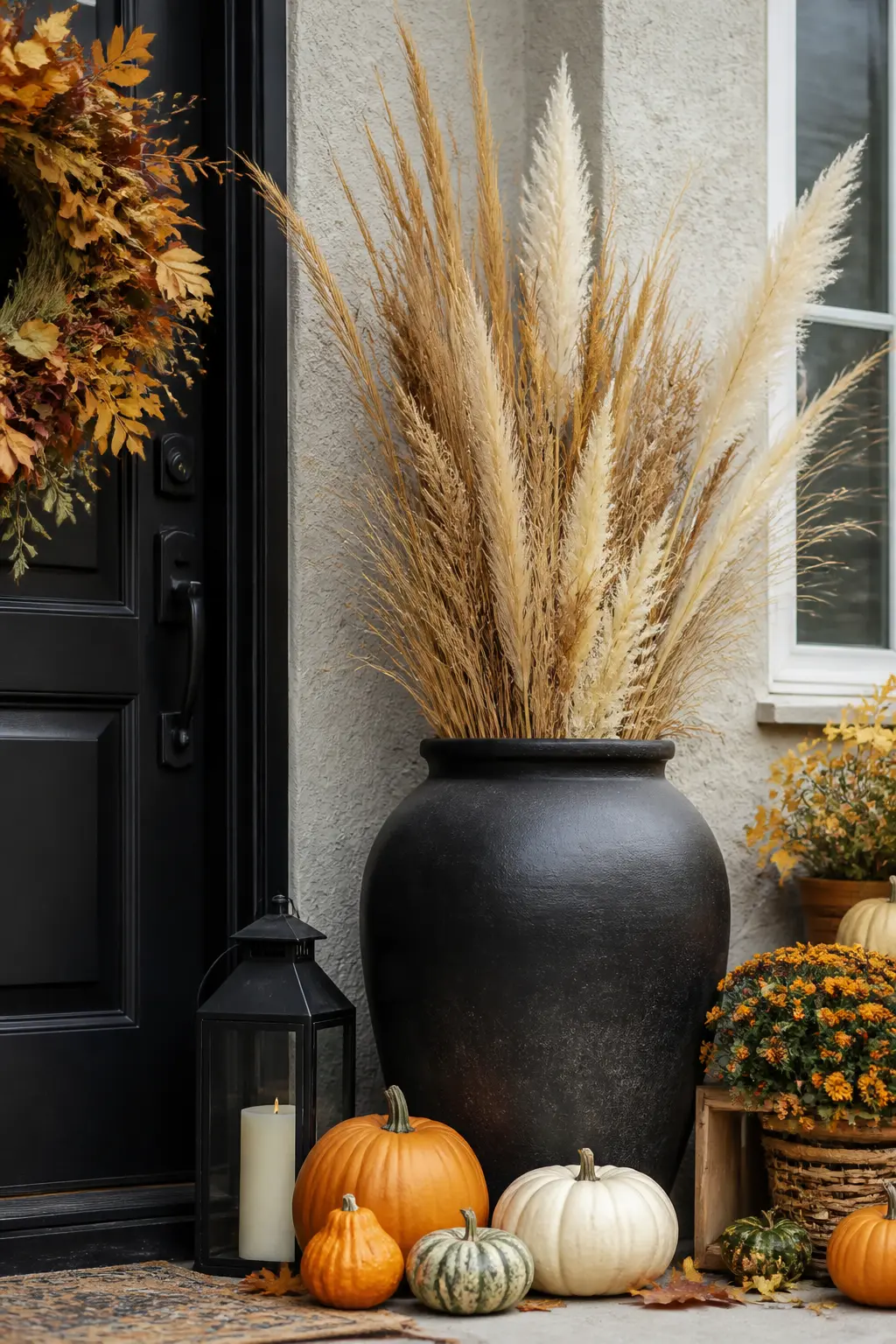 Tall Dried Grass Arrangement in a Floor Urn