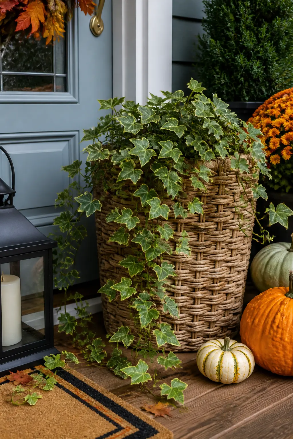 Woven Basket Planter With Trailing Ivy