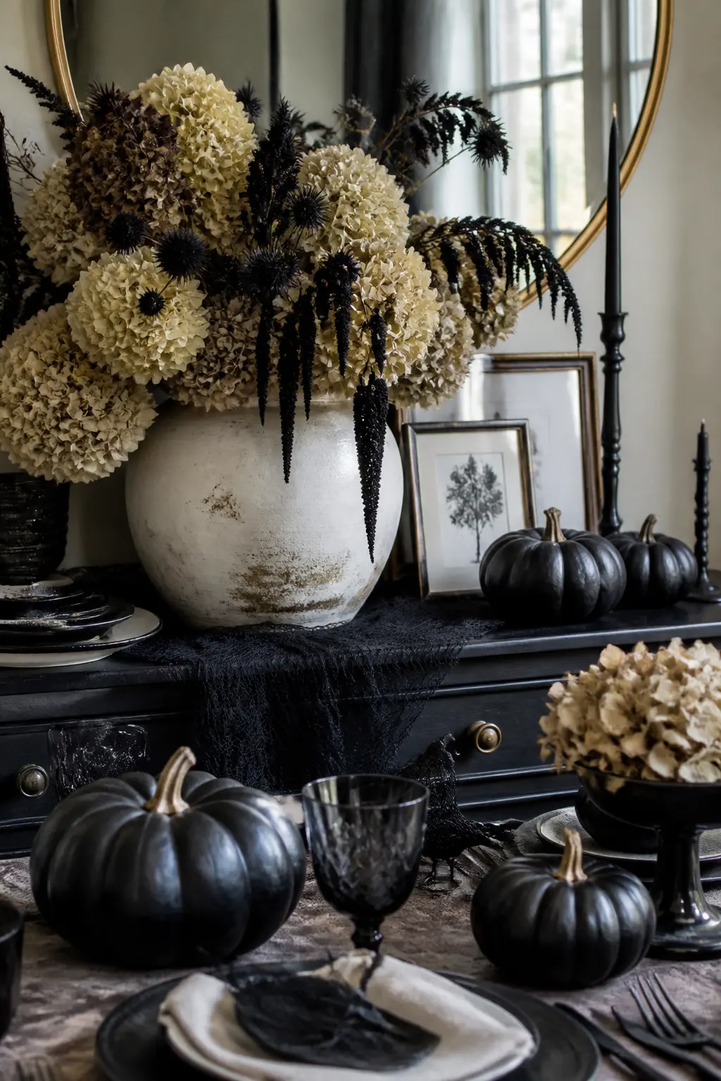 Add Black Dried Florals to the Existing Hydrangea Vase