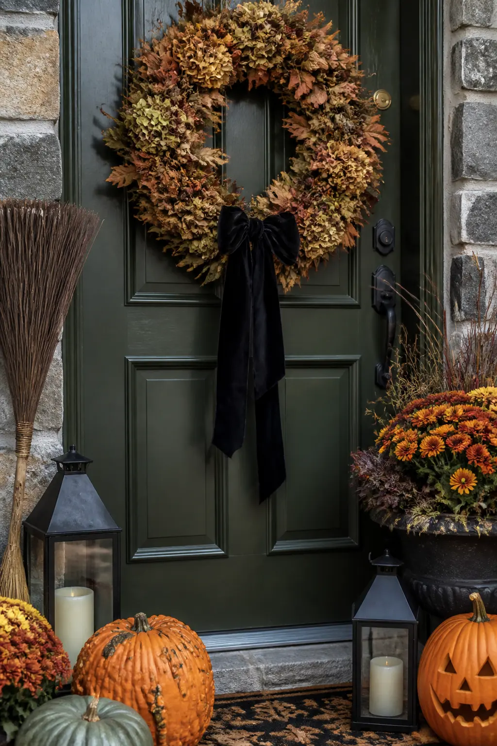 Add a Black Ribbon to the Existing Autumn Wreath