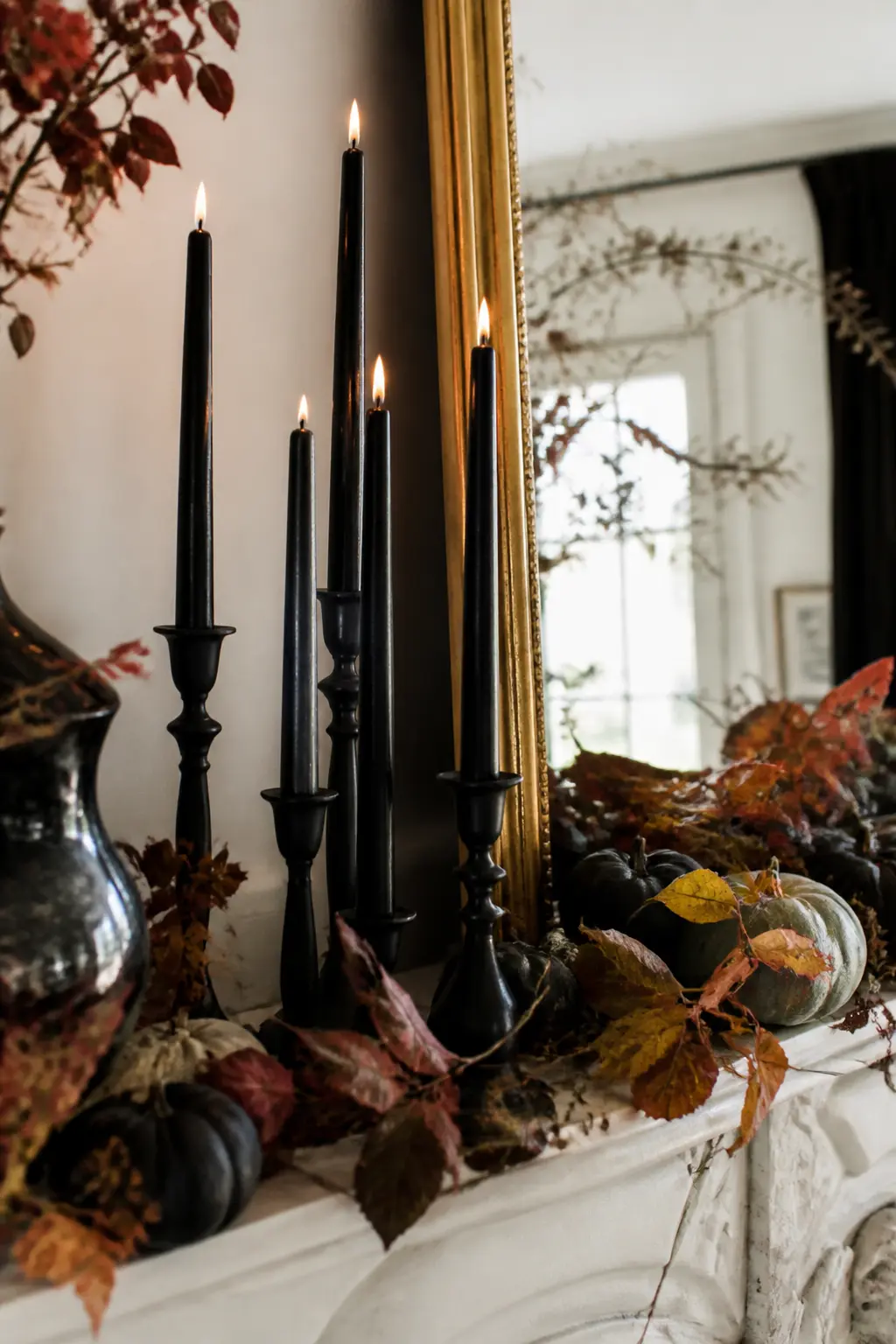 A Black Candle Cluster on the Mantel
