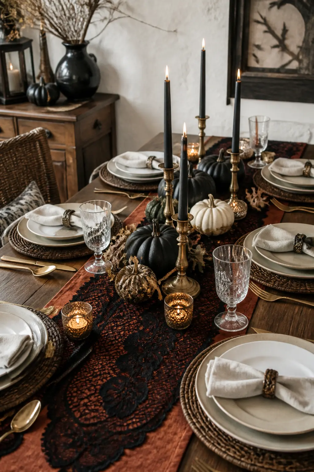 Layer a Black Lace Runner over the Existing Table Runner