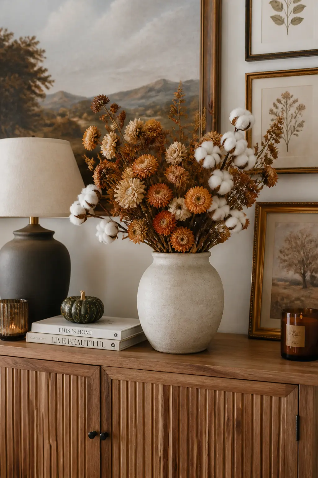 Dried Florals in a Stoneware Vase