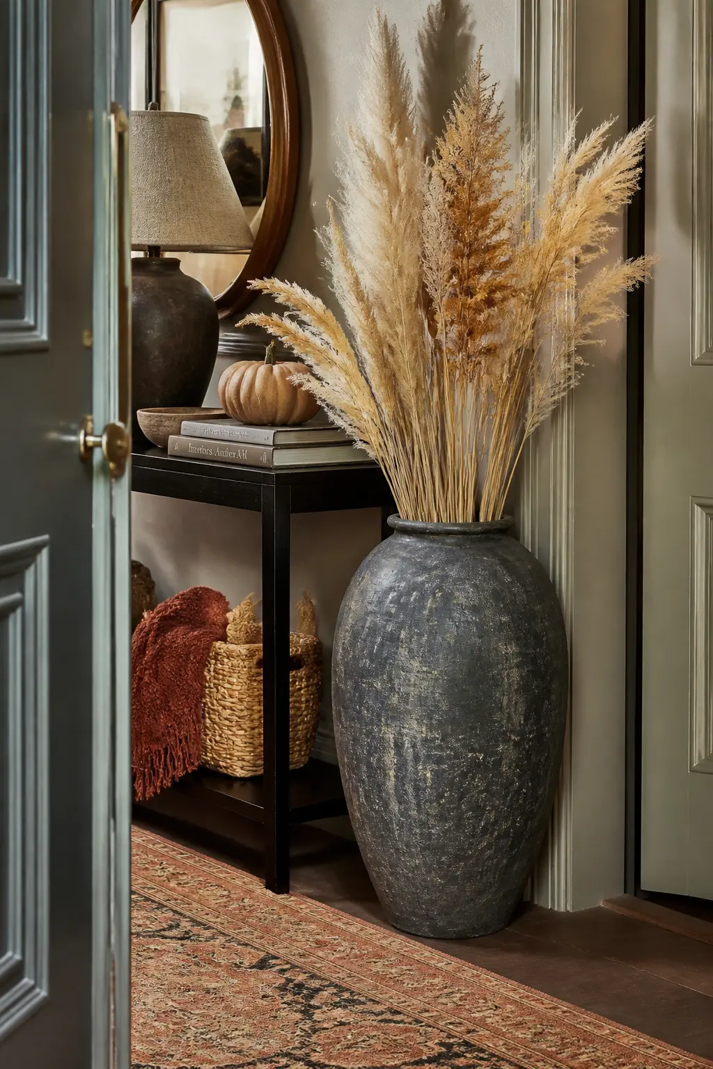 Dried Grasses in a Tall Floor Vase