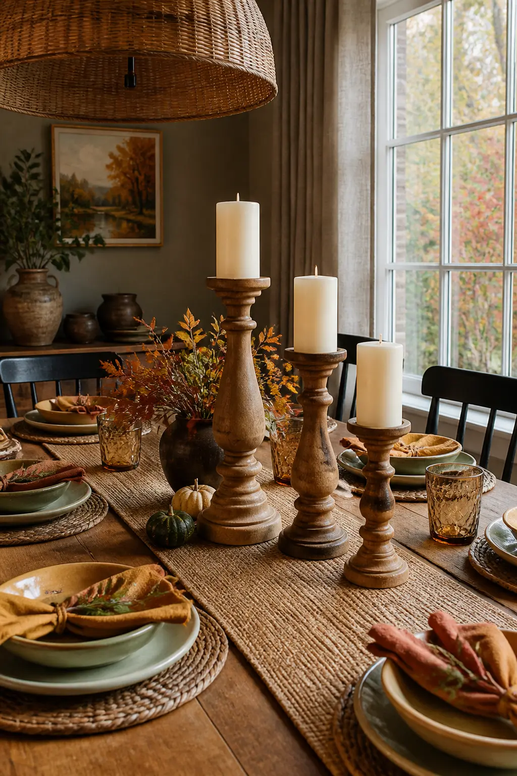 Pillar Candles in Wooden Holders