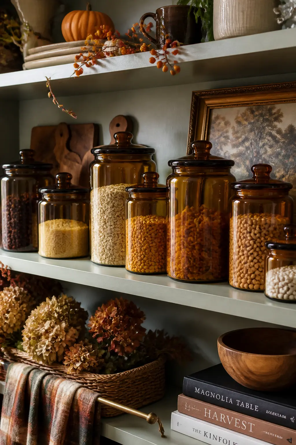 Amber Glass Canisters Holding Dry Goods