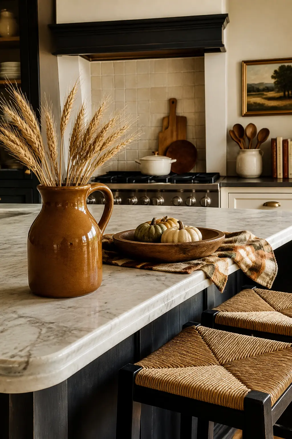 Ceramic Pitcher as a Vase on the Breakfast Bar