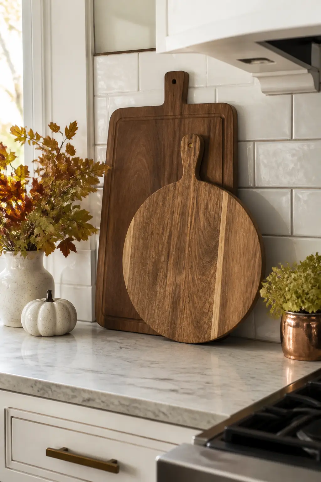 Cutting Boards Leaned Against the Backsplash