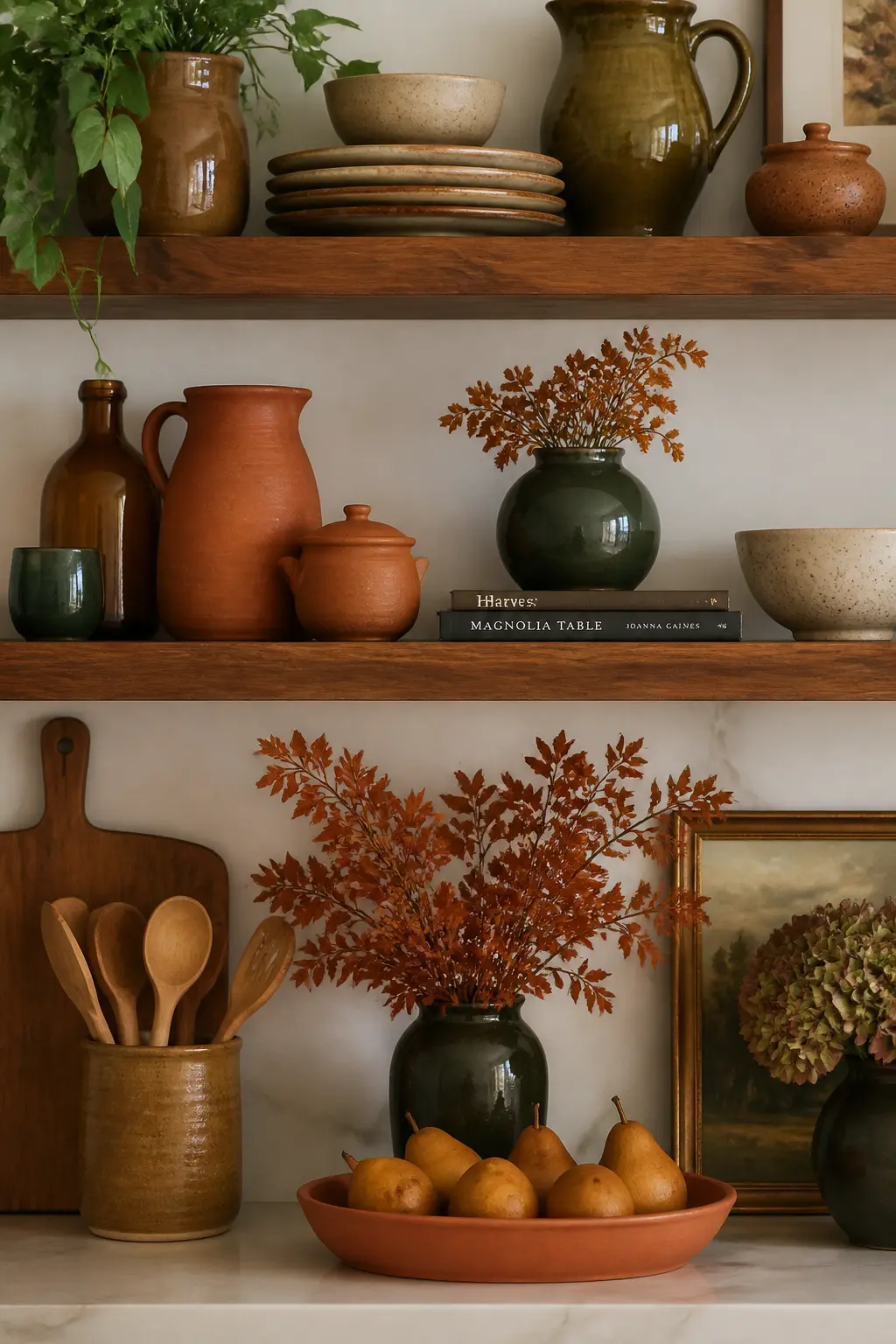Open Shelving Styled with Warm-Toned Ceramics